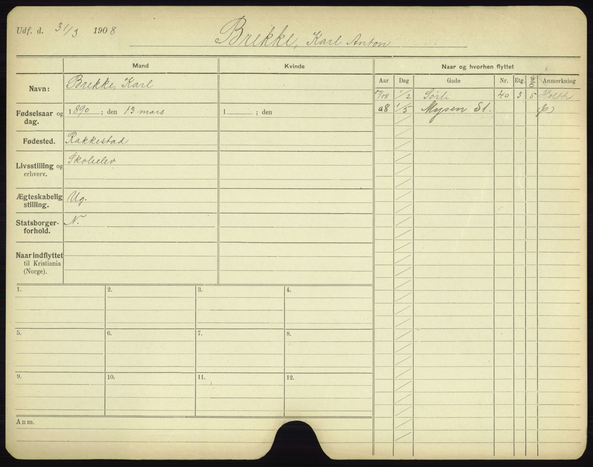 Oslo folkeregister, Registerkort, AV/SAO-A-11715/F/Fa/Fac/L0002: Menn, 1906-1914, p. 269a