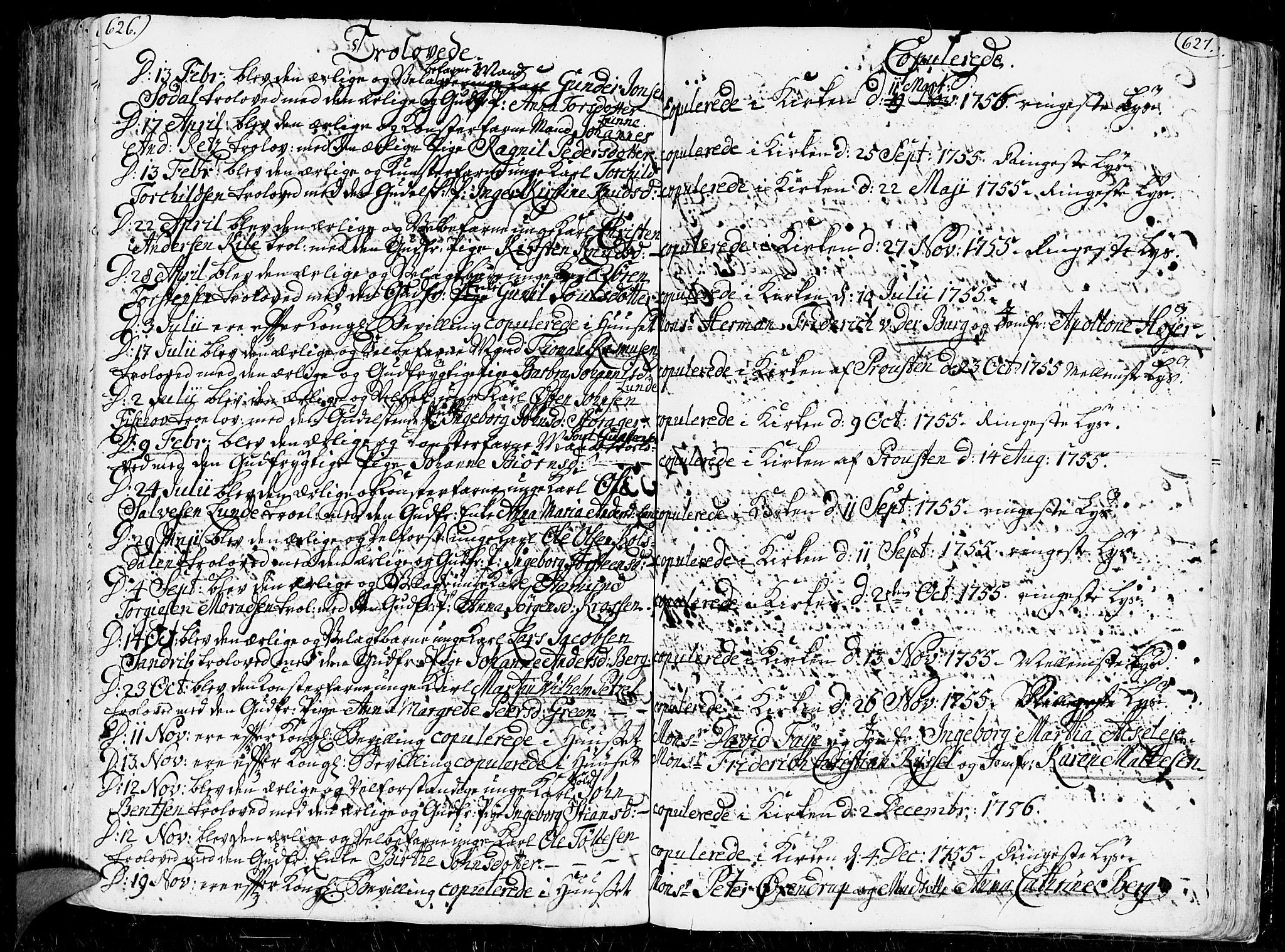 Kristiansand domprosti, AV/SAK-1112-0006/F/Fa/L0001: Parish register (official) no. A 1, 1734-1793, p. 626-627