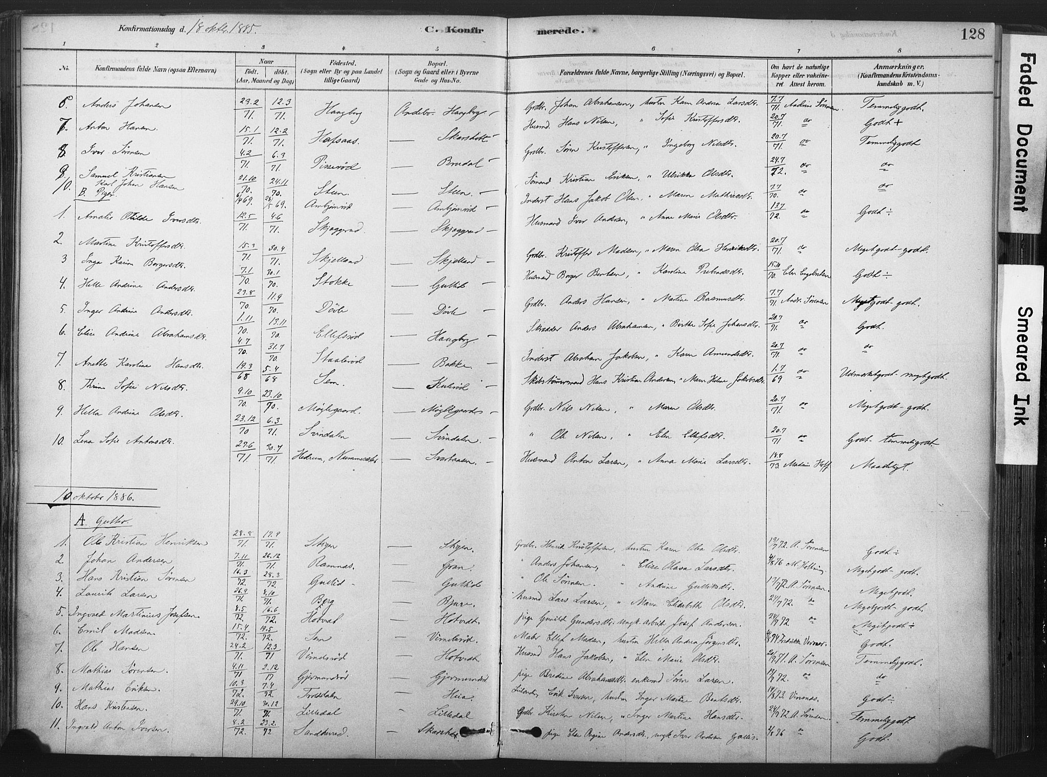 Andebu kirkebøker, SAKO/A-336/F/Fa/L0007: Parish register (official) no. 7, 1878-1899, p. 128