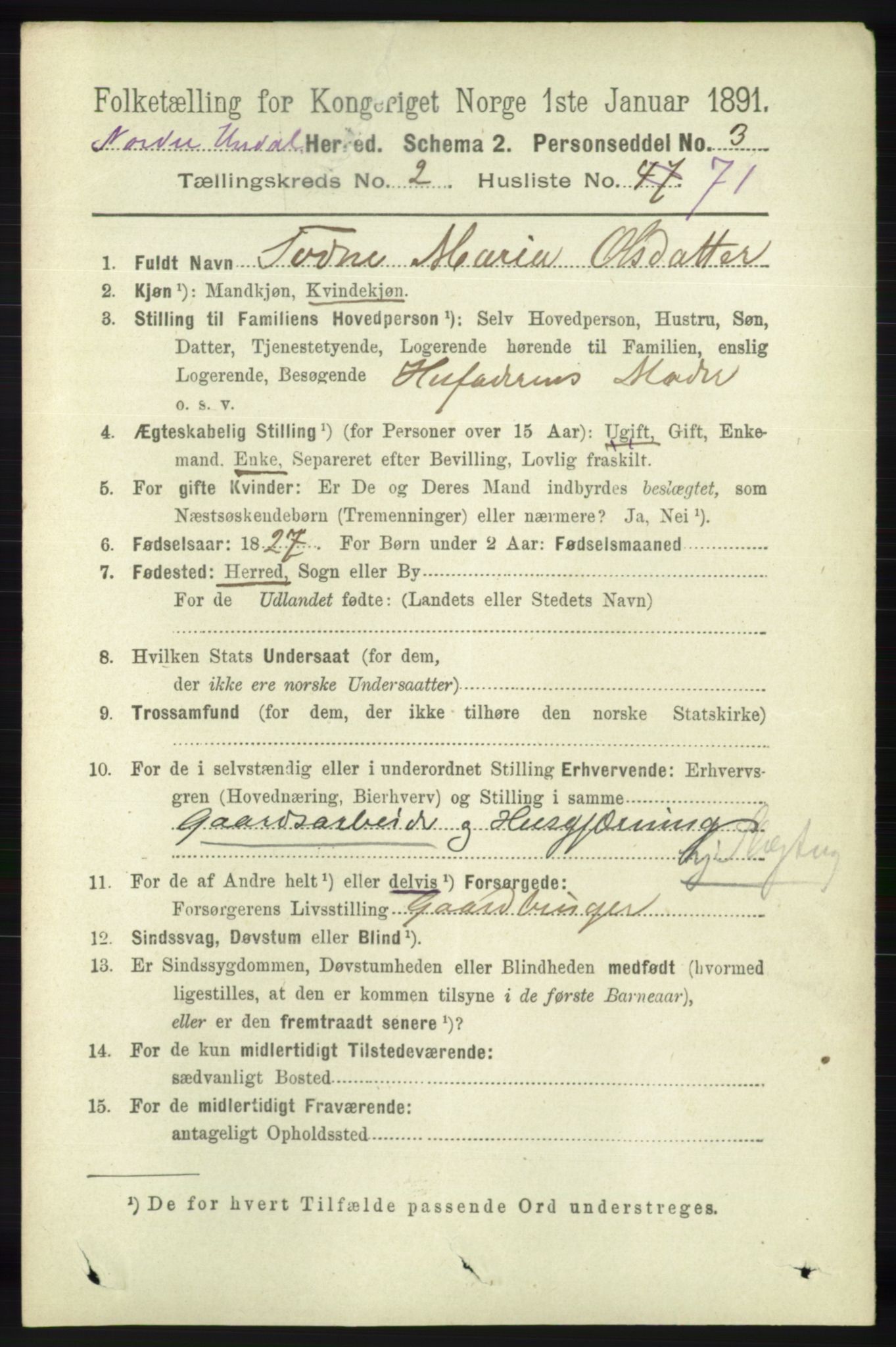 RA, 1891 census for 1028 Nord-Audnedal, 1891, p. 701