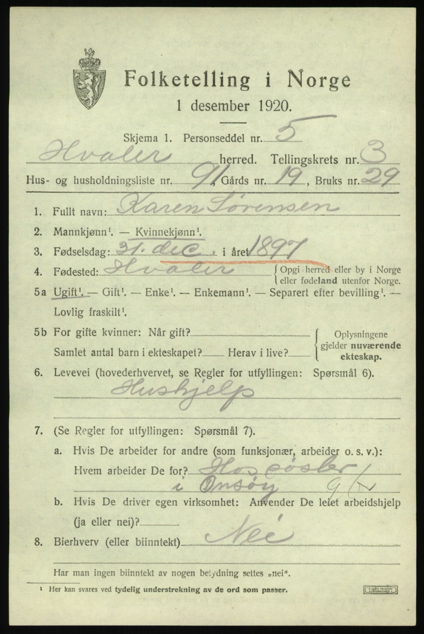 SAO, 1920 census for Hvaler, 1920, p. 4814