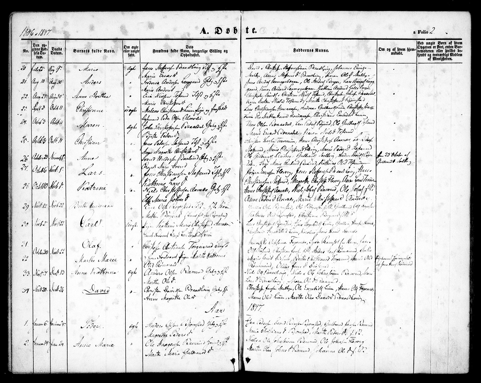 Hurdal prestekontor Kirkebøker, SAO/A-10889/F/Fb/L0001: Parish register (official) no. II 1, 1846-1859, p. 2