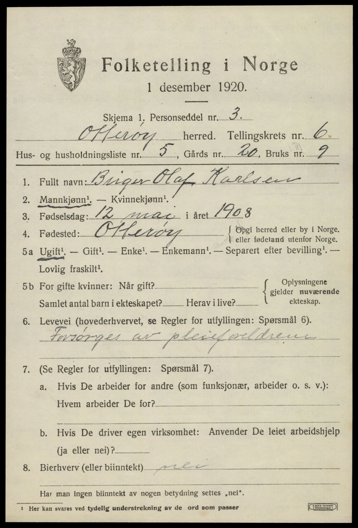 SAT, 1920 census for Otterøy, 1920, p. 2277