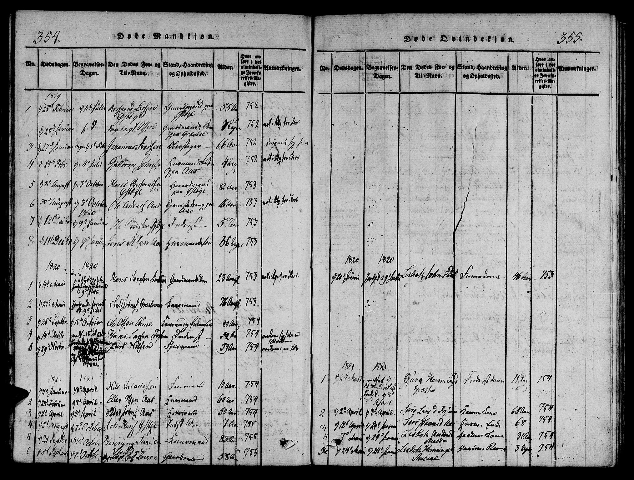 Ministerialprotokoller, klokkerbøker og fødselsregistre - Sør-Trøndelag, SAT/A-1456/695/L1142: Parish register (official) no. 695A04 /2, 1816-1824, p. 354-355