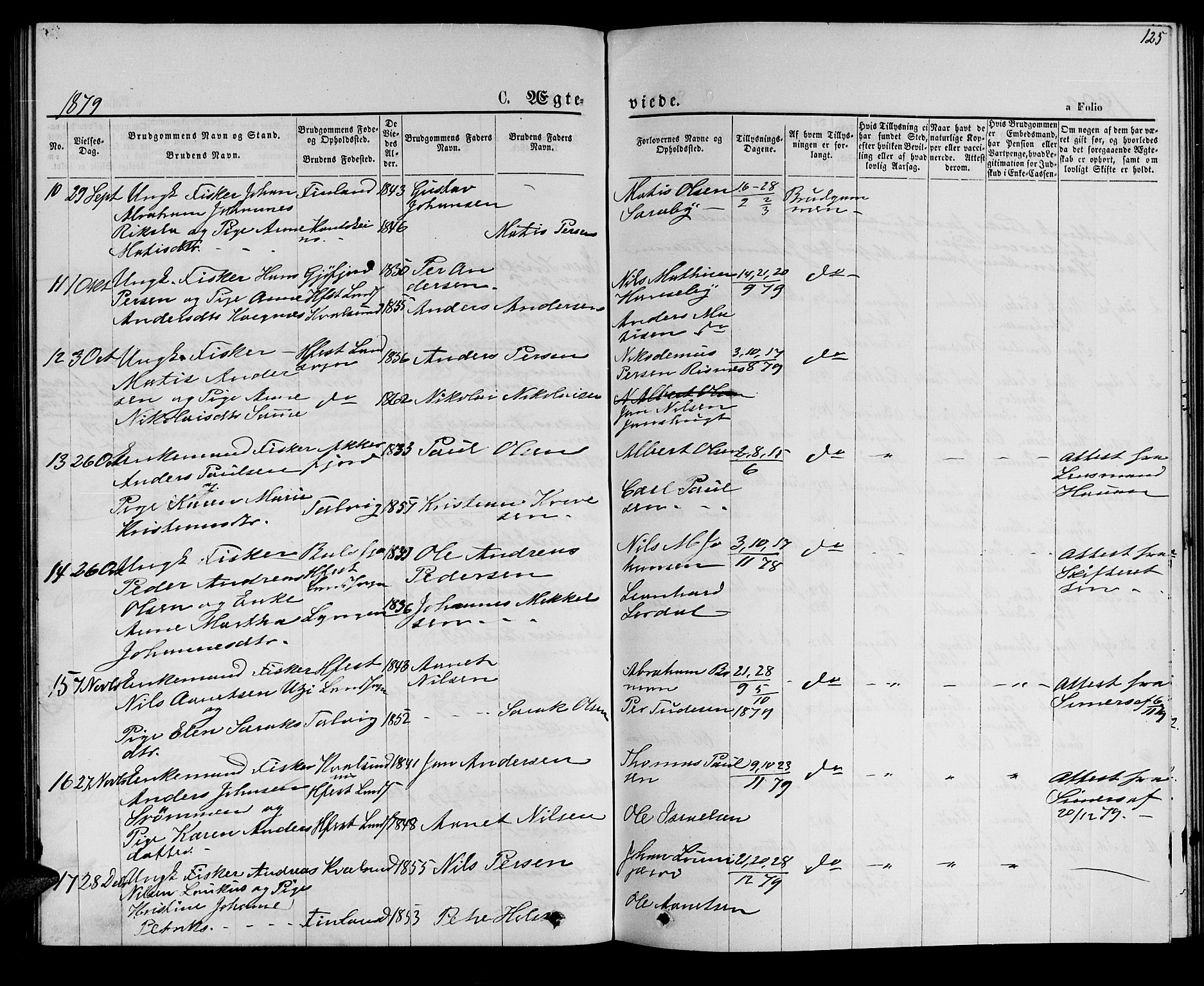 Hammerfest sokneprestkontor, AV/SATØ-S-1347/H/Hb/L0005.klokk: Parish register (copy) no. 5, 1869-1884, p. 125