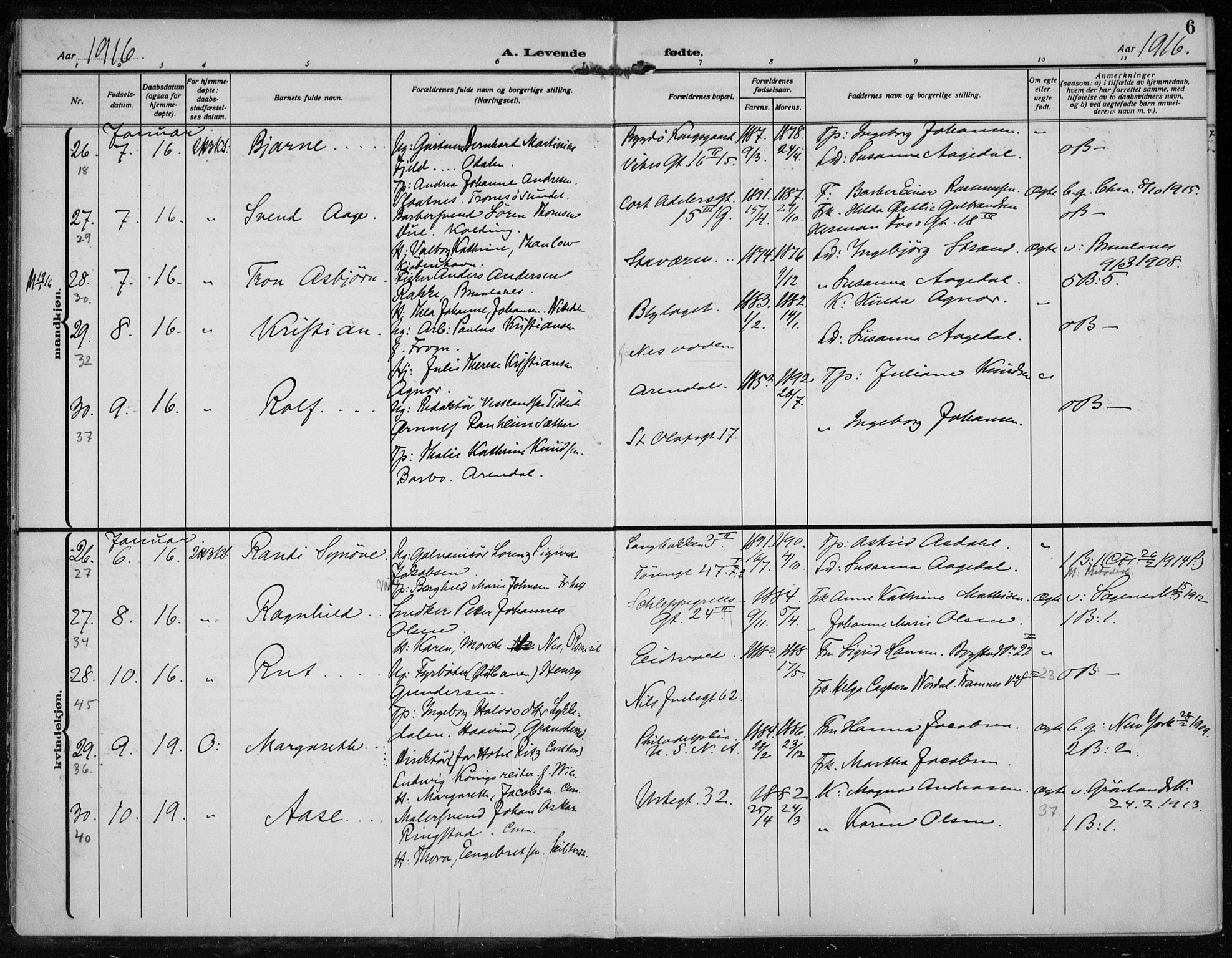Rikshospitalet prestekontor Kirkebøker, AV/SAO-A-10309b/F/L0016: Parish register (official) no. 16, 1916-1918, p. 6