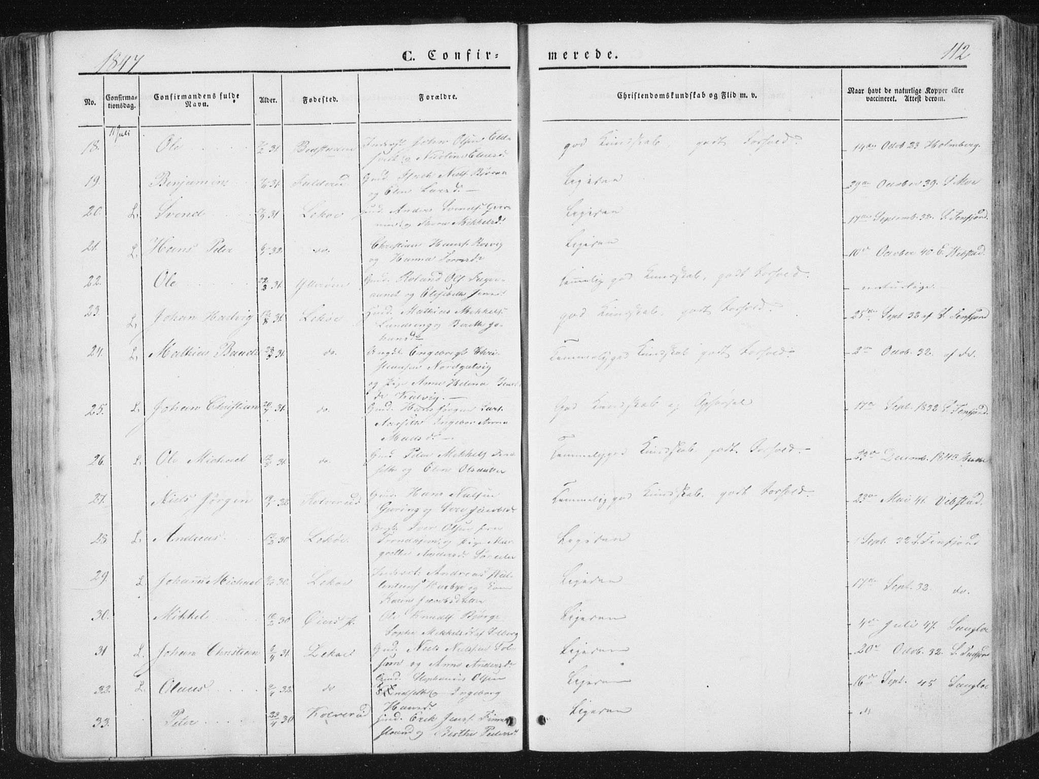 Ministerialprotokoller, klokkerbøker og fødselsregistre - Nord-Trøndelag, AV/SAT-A-1458/780/L0640: Parish register (official) no. 780A05, 1845-1856, p. 112