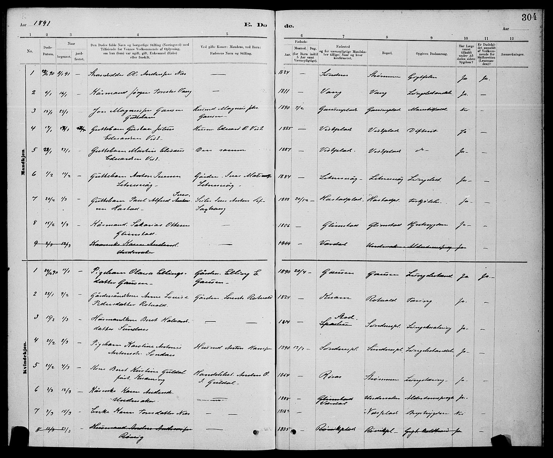 Ministerialprotokoller, klokkerbøker og fødselsregistre - Nord-Trøndelag, AV/SAT-A-1458/730/L0301: Parish register (copy) no. 730C04, 1880-1897, p. 304