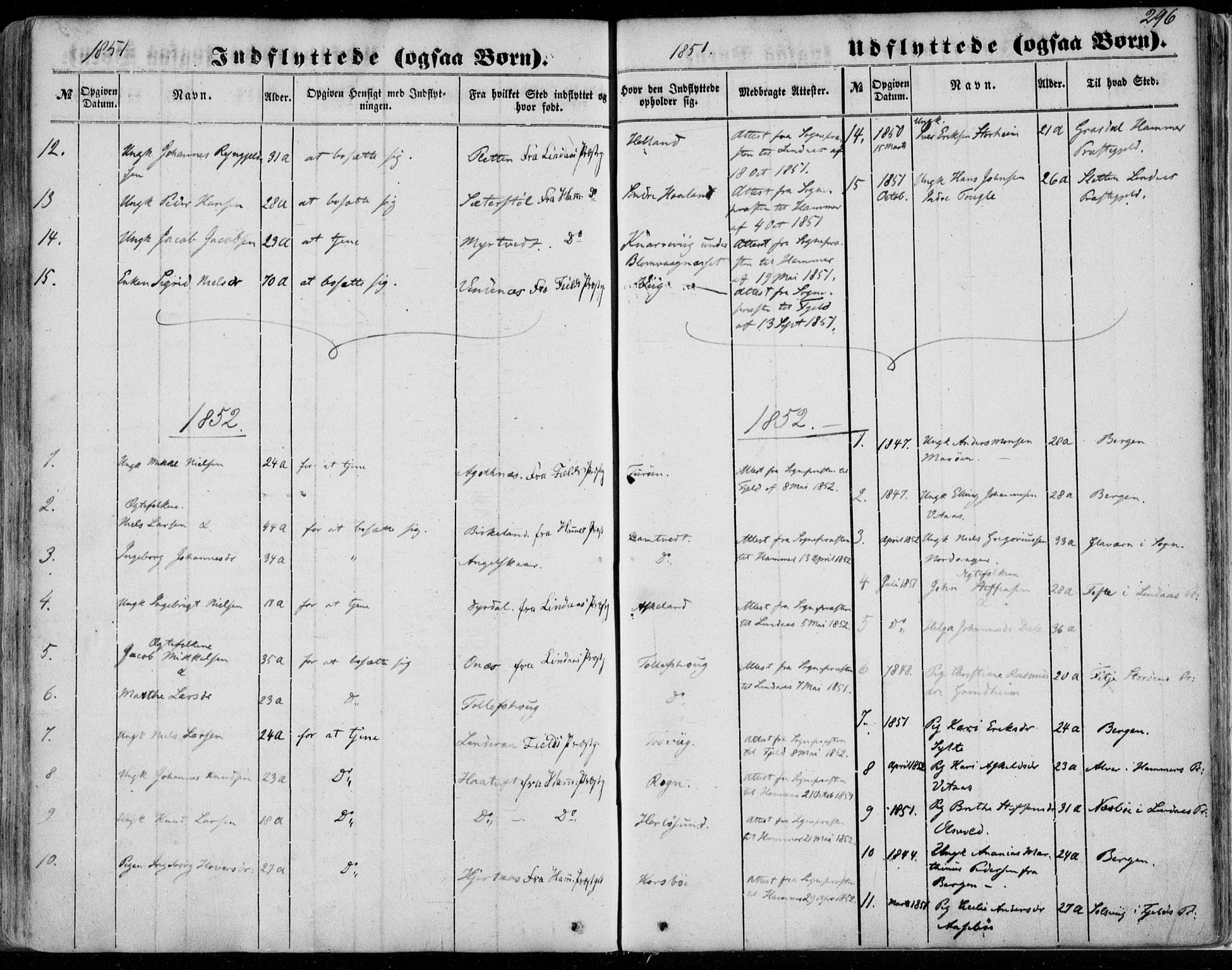 Manger sokneprestembete, AV/SAB-A-76801/H/Haa: Parish register (official) no. A 6, 1849-1859, p. 296