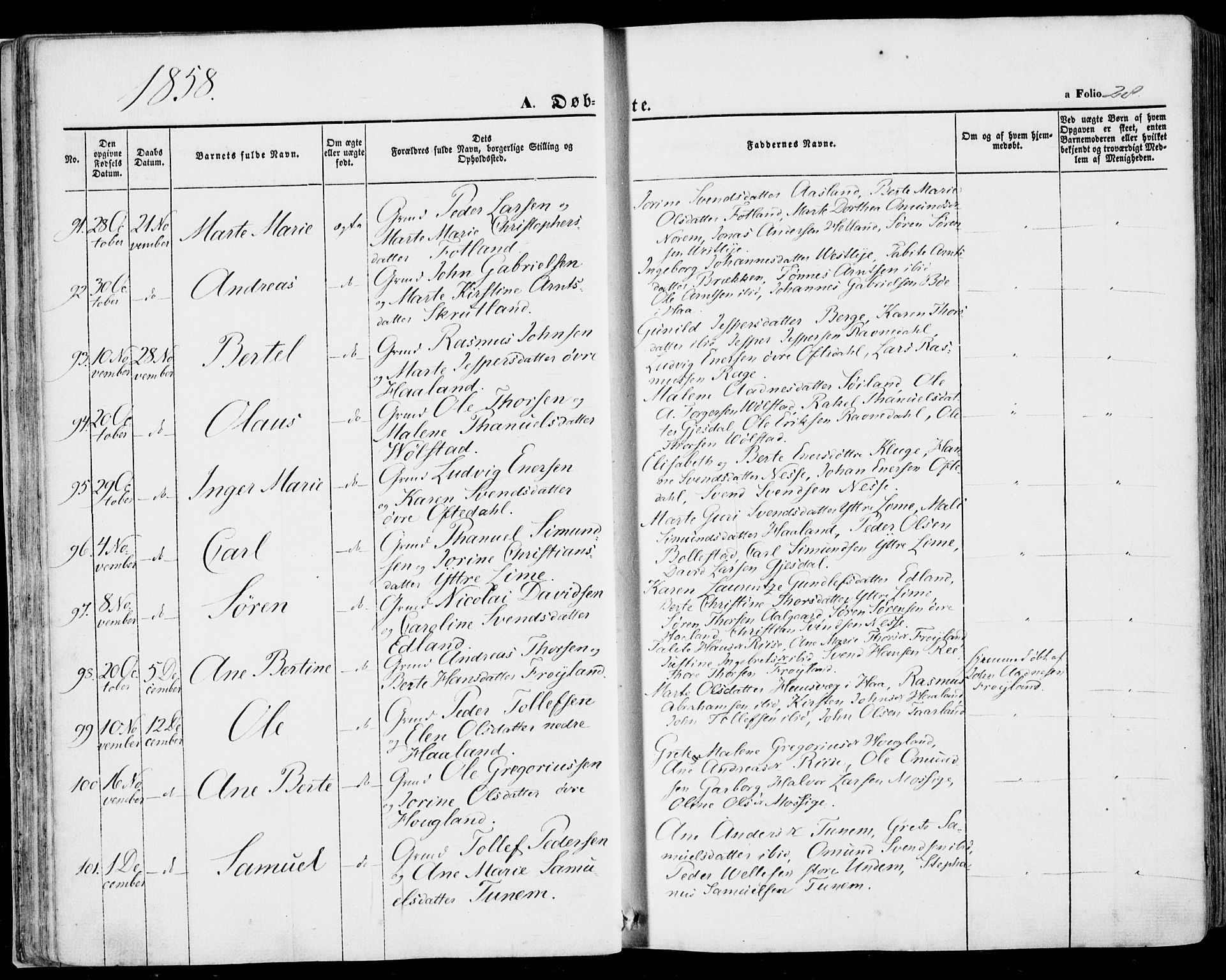 Lye sokneprestkontor, AV/SAST-A-101794/001/30BA/L0007: Parish register (official) no. A 6, 1856-1871, p. 28