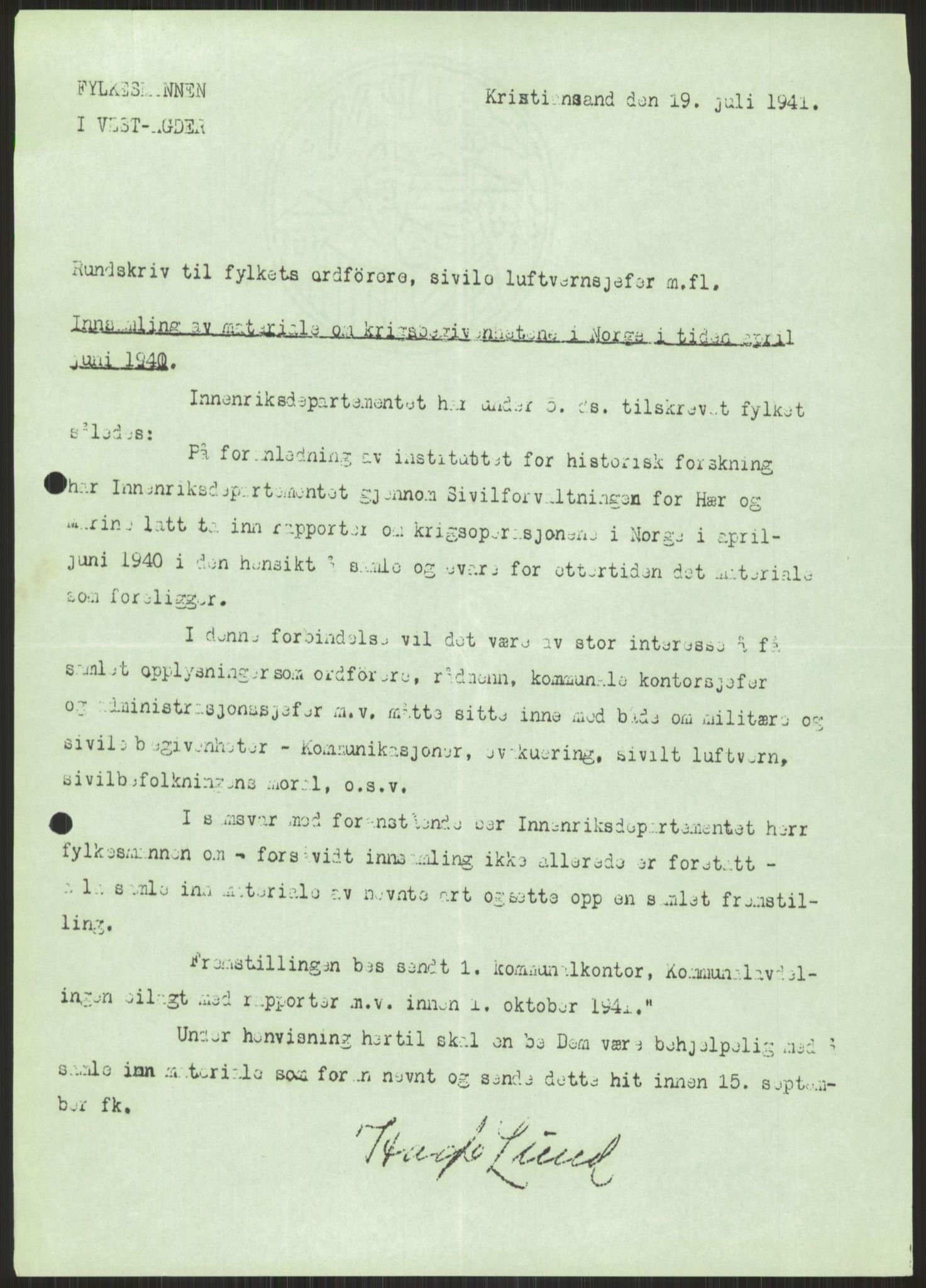 Forsvaret, Forsvarets krigshistoriske avdeling, AV/RA-RAFA-2017/Y/Ya/L0014: II-C-11-31 - Fylkesmenn.  Rapporter om krigsbegivenhetene 1940., 1940, p. 897