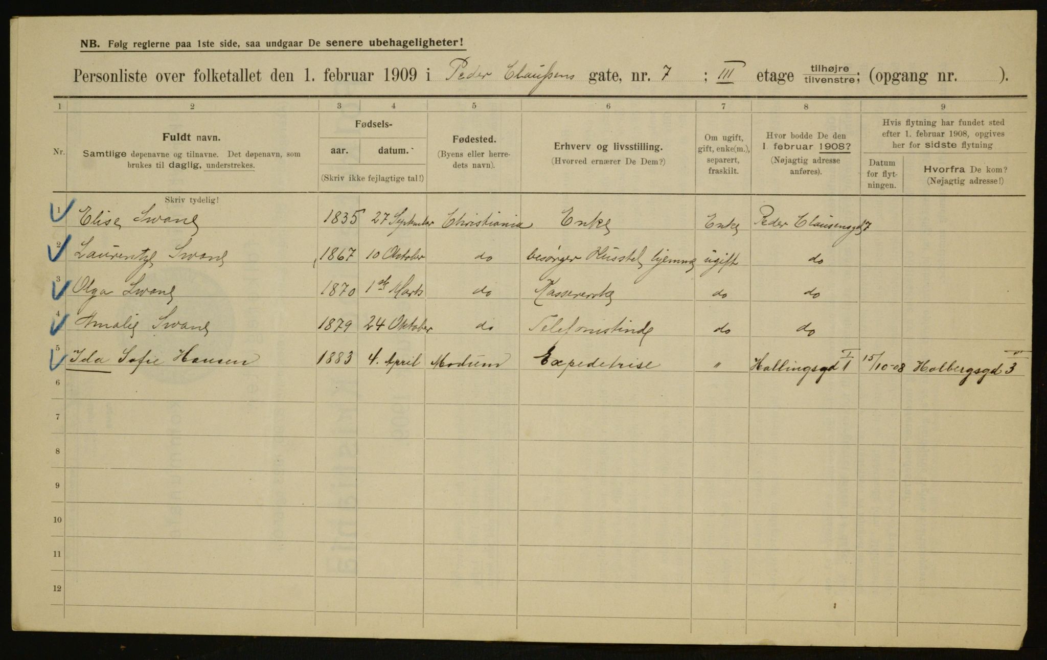 OBA, Municipal Census 1909 for Kristiania, 1909, p. 71373