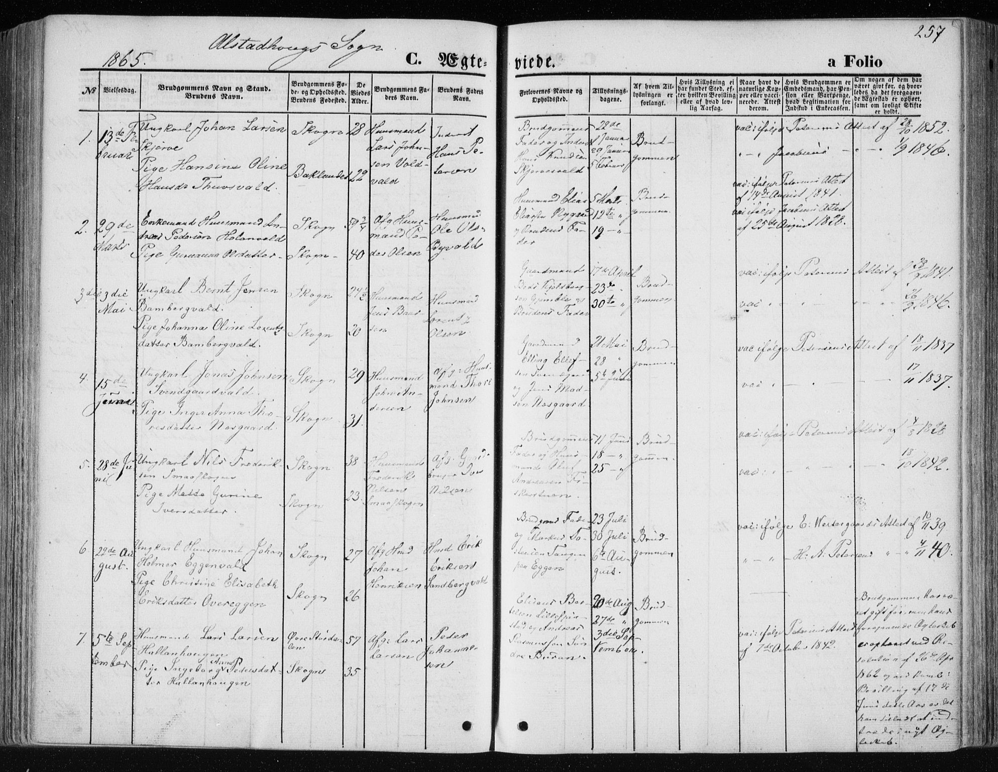 Ministerialprotokoller, klokkerbøker og fødselsregistre - Nord-Trøndelag, SAT/A-1458/717/L0157: Parish register (official) no. 717A08 /1, 1863-1877, p. 257