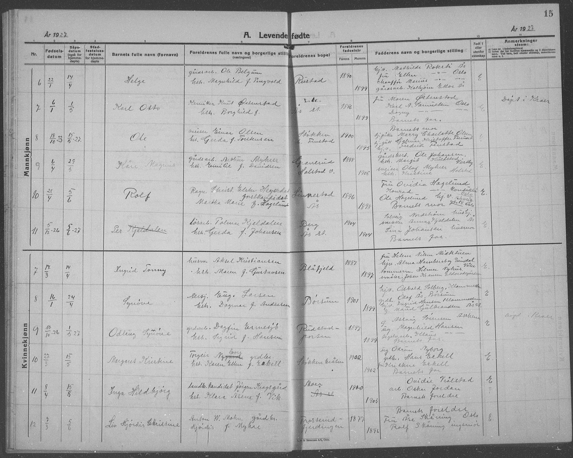 Ås prestekontor Kirkebøker, AV/SAO-A-10894/G/Ga/L0006: Parish register (copy) no. I 6, 1925-1940, p. 15