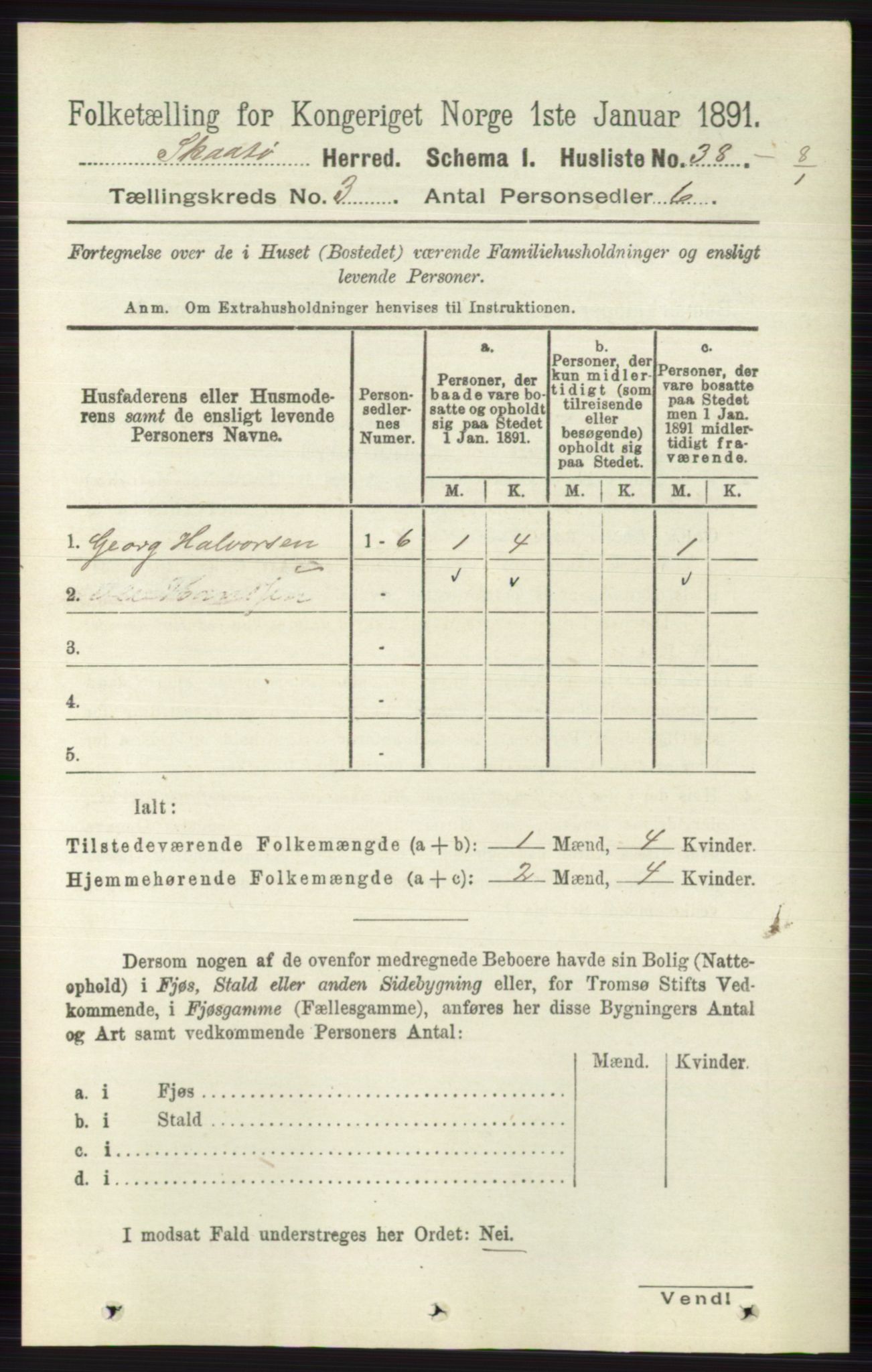 RA, 1891 census for 0815 Skåtøy, 1891, p. 611