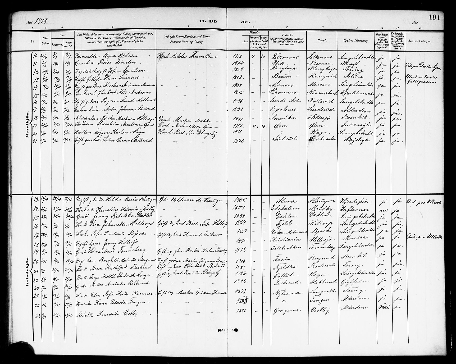 Høland prestekontor Kirkebøker, AV/SAO-A-10346a/G/Gb/L0001: Parish register (copy) no. II 1, 1902-1919, p. 191