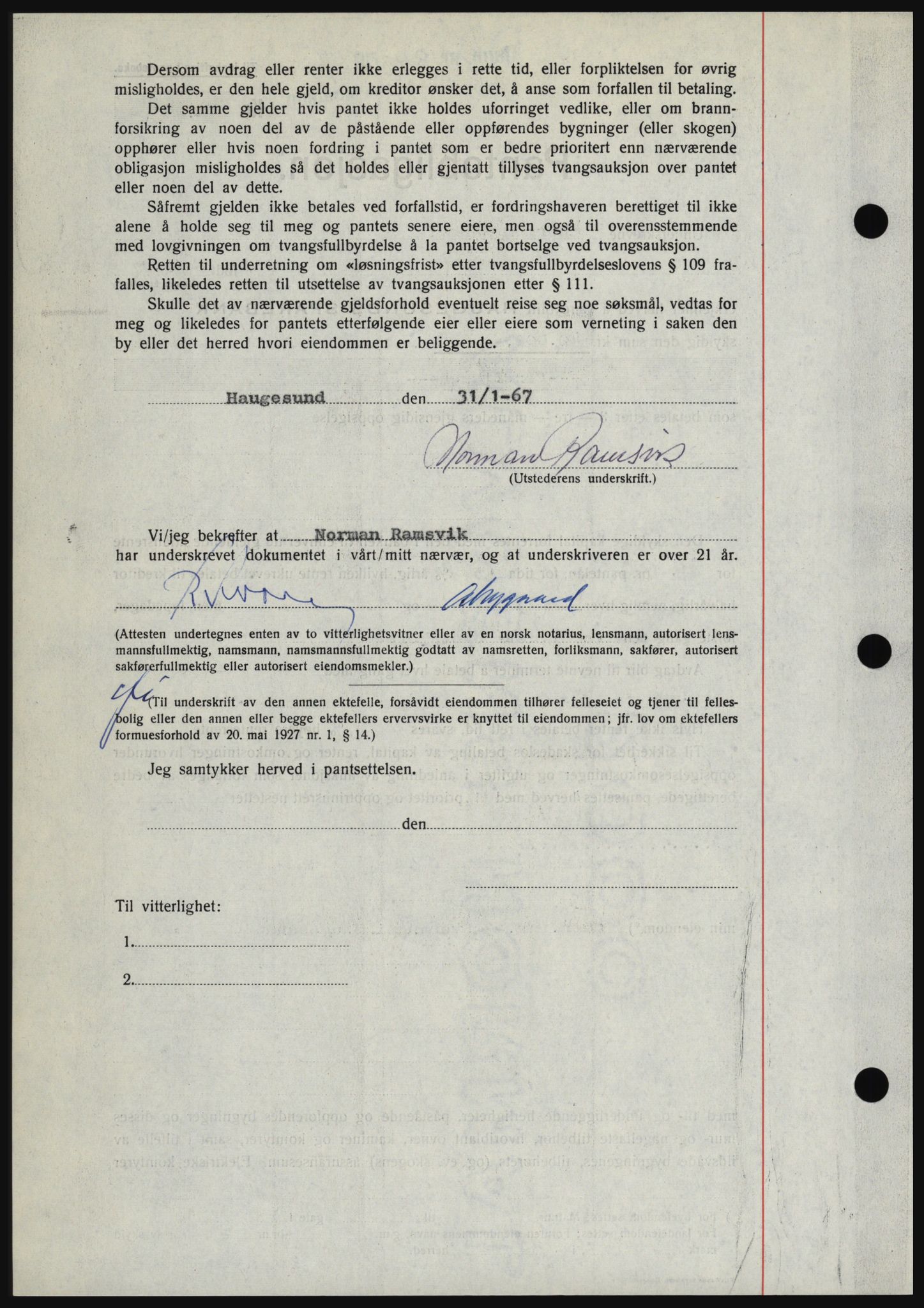 Haugesund tingrett, SAST/A-101415/01/II/IIC/L0056: Mortgage book no. B 56, 1966-1967, Diary no: : 343/1967