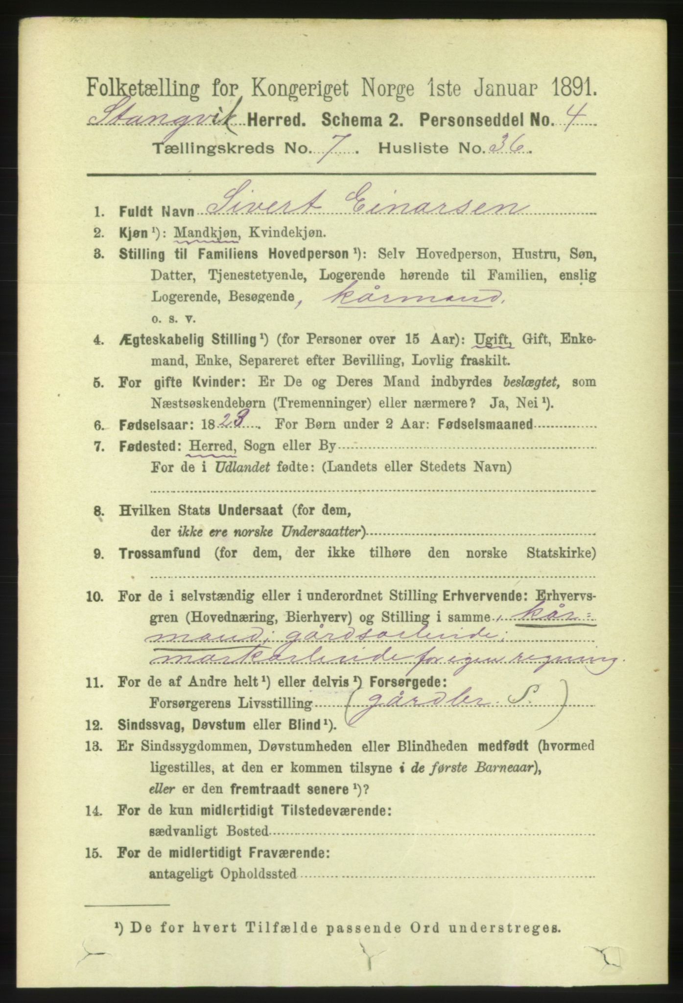 RA, 1891 census for 1564 Stangvik, 1891, p. 3264