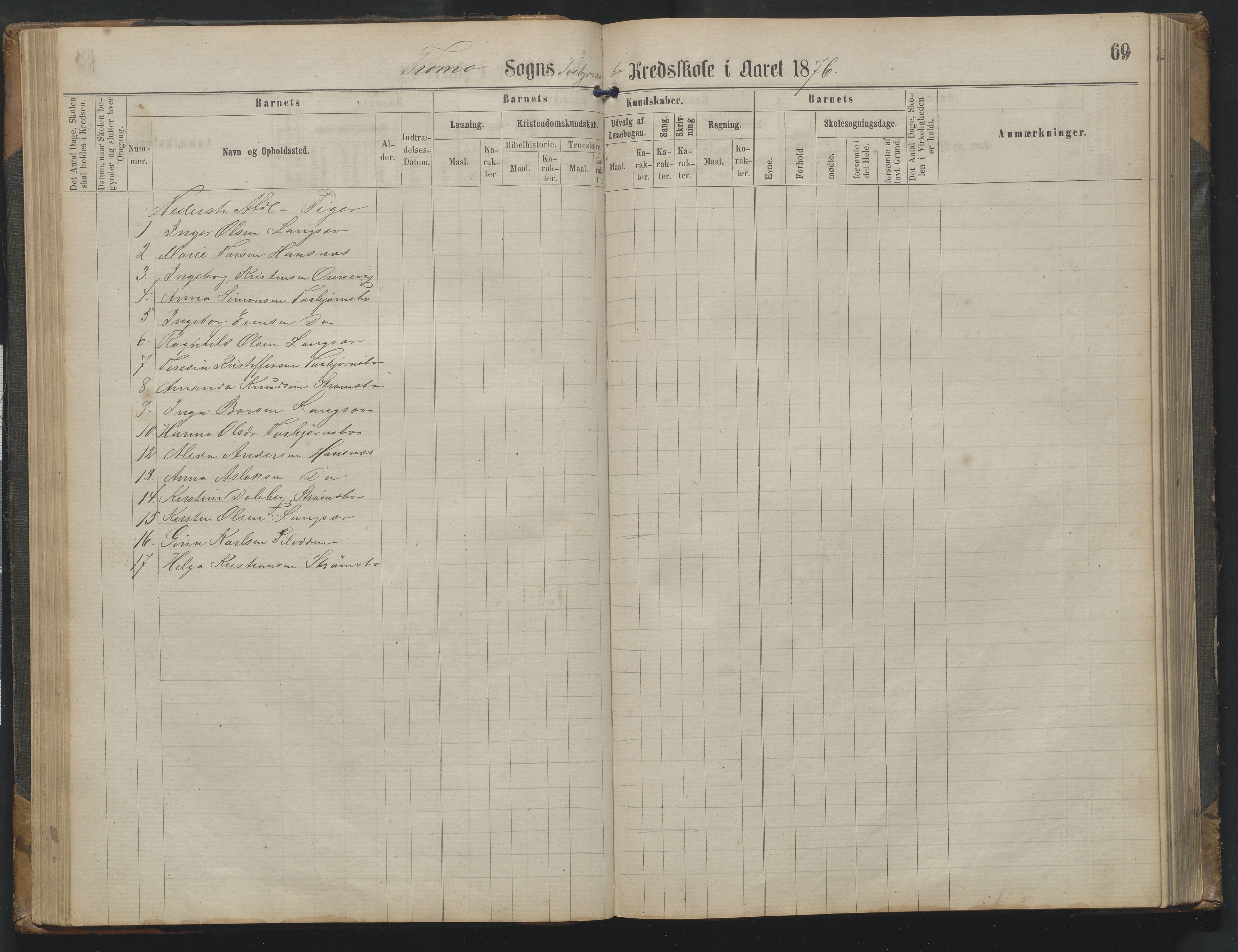 Arendal kommune, Katalog I, AAKS/KA0906-PK-I/07/L0342: Protokoll Torbjørnsbu skole, 1869-1890, p. 69