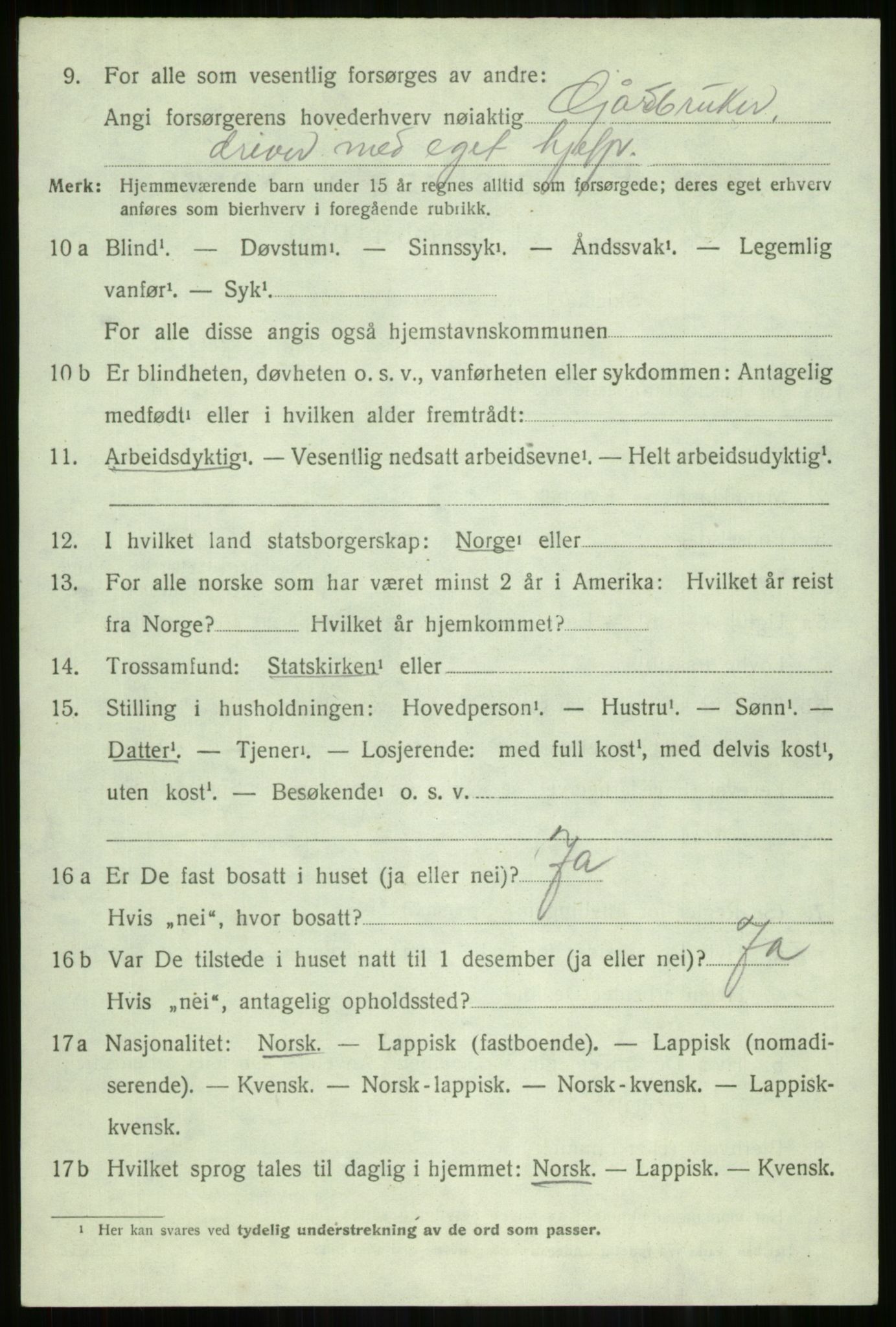 SATØ, 1920 census for Salangen, 1920, p. 6137