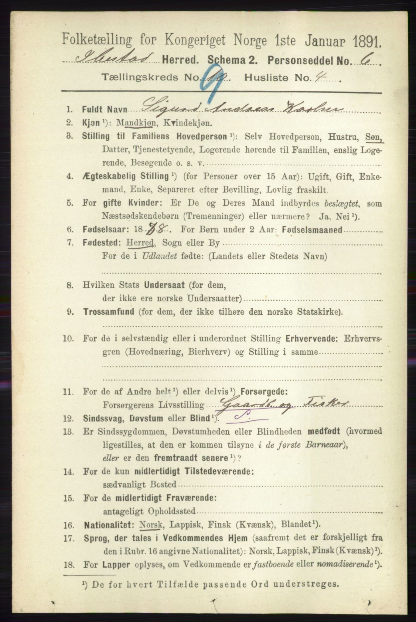 RA, 1891 census for 1917 Ibestad, 1891, p. 6003
