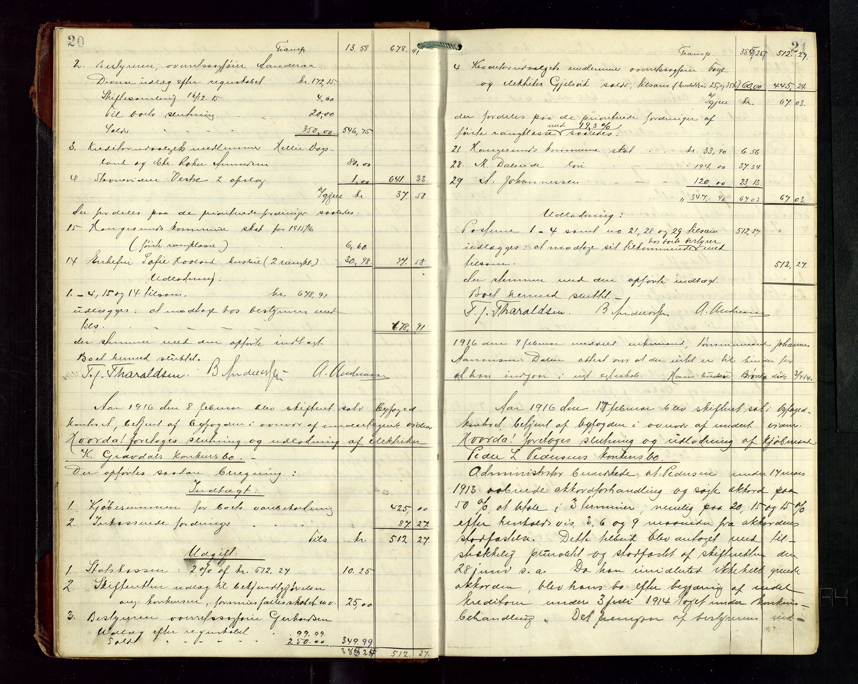 Haugesund tingrett, AV/SAST-A-101415/01/IV/IVD/L0003: Skifteutlodningsprotokoll, med register, 1915-1924, p. 20-21