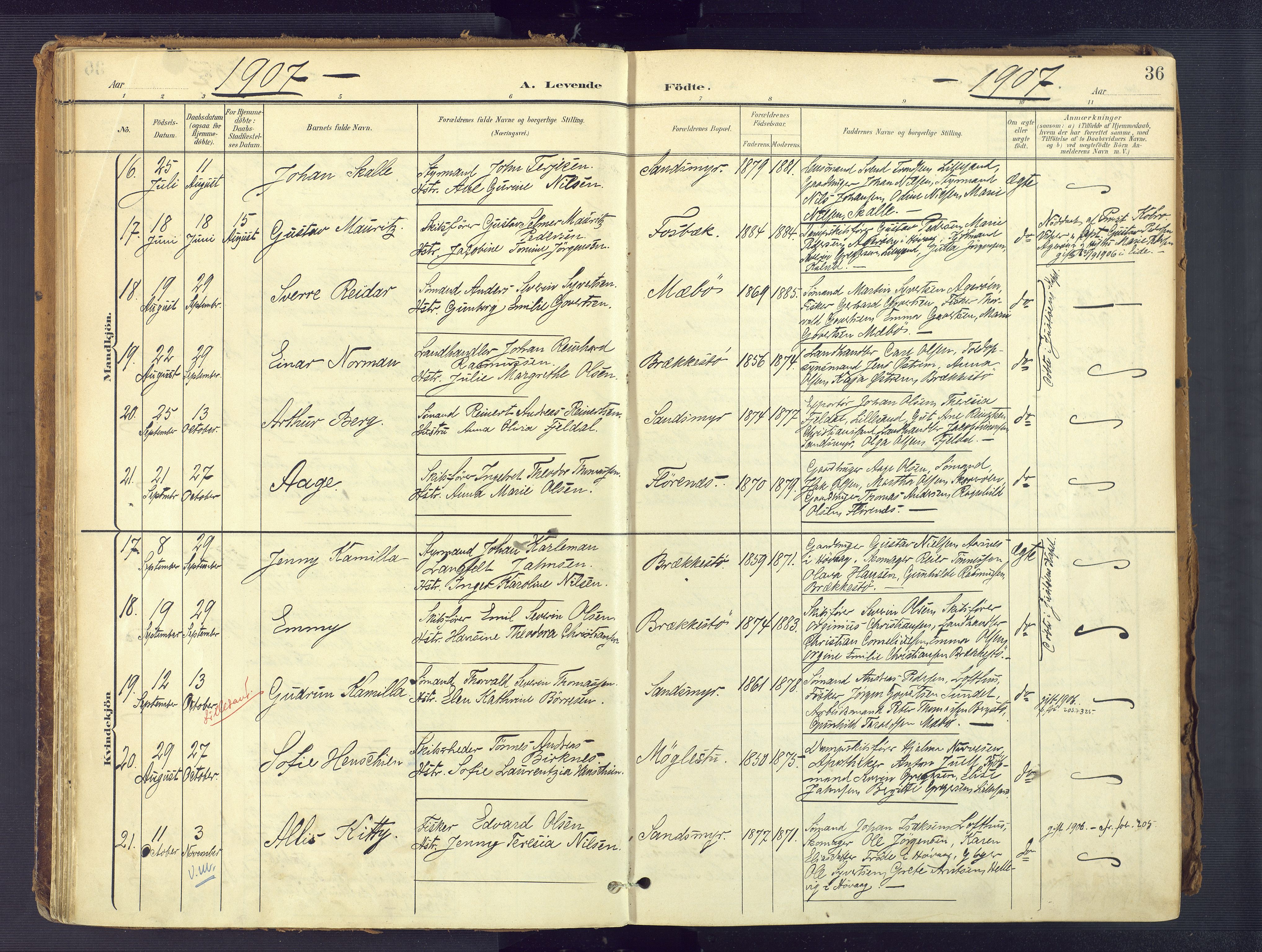 Vestre Moland sokneprestkontor, SAK/1111-0046/F/Fa/Fab/L0010: Parish register (official) no. A 10, 1900-1926, p. 36