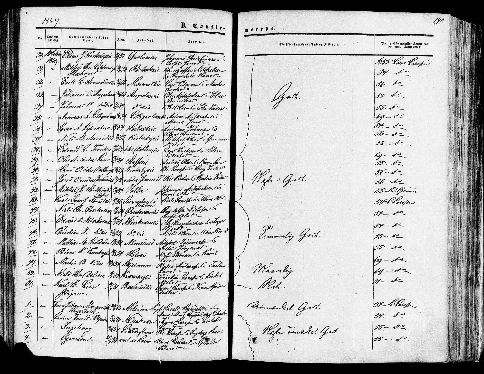Vang prestekontor, Hedmark, SAH/PREST-008/H/Ha/Haa/L0013: Parish register (official) no. 13, 1855-1879, p. 190