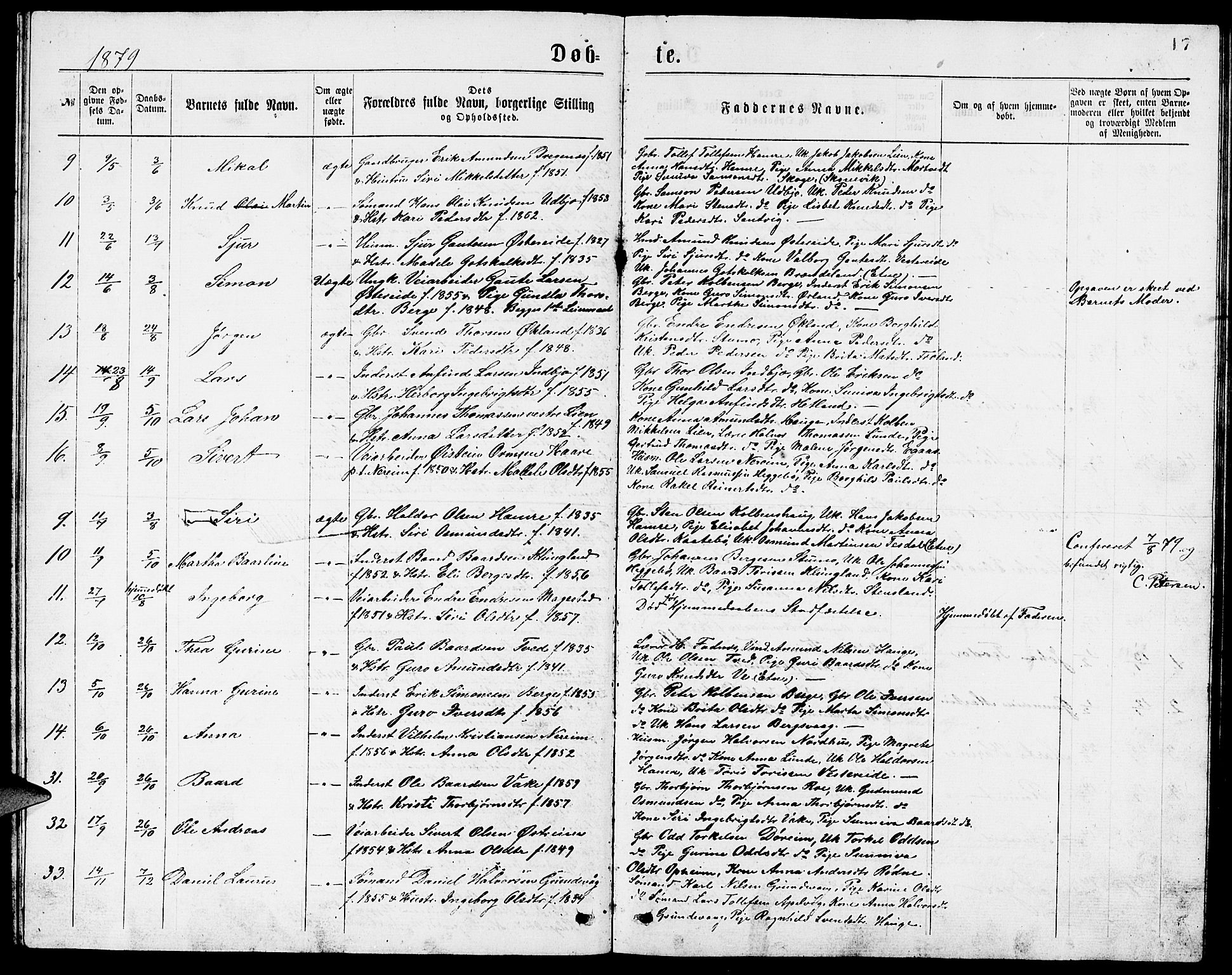 Ølen Sokneprestembete, AV/SAB-A-79201/H/Hab: Parish register (copy) no. A 3, 1875-1888, p. 17