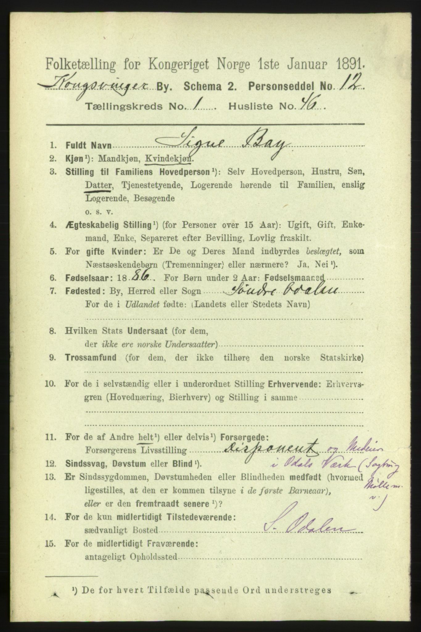 RA, 1891 census for 0402 Kongsvinger, 1891, p. 781