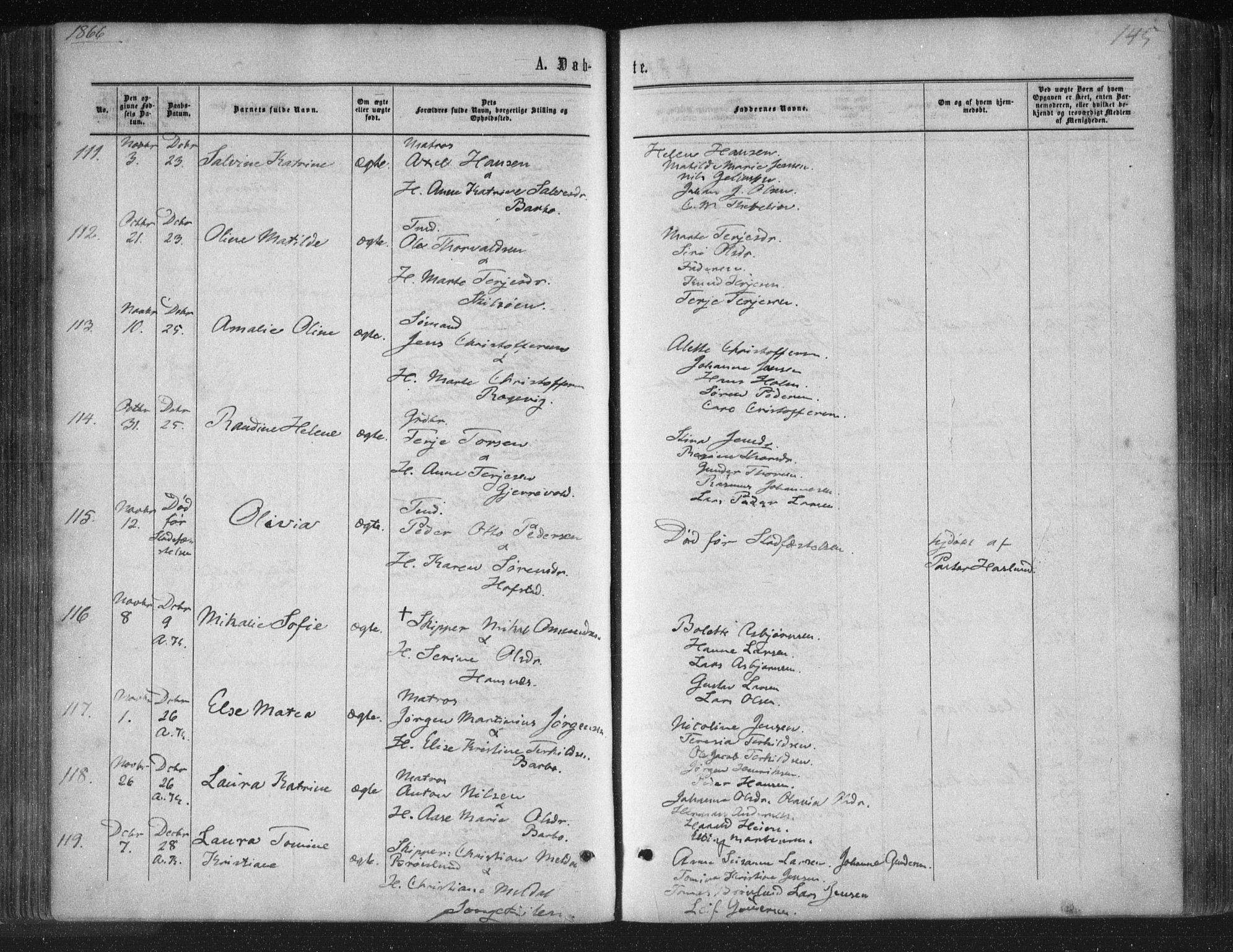 Tromøy sokneprestkontor, SAK/1111-0041/F/Fa/L0007: Parish register (official) no. A 7, 1864-1869, p. 145