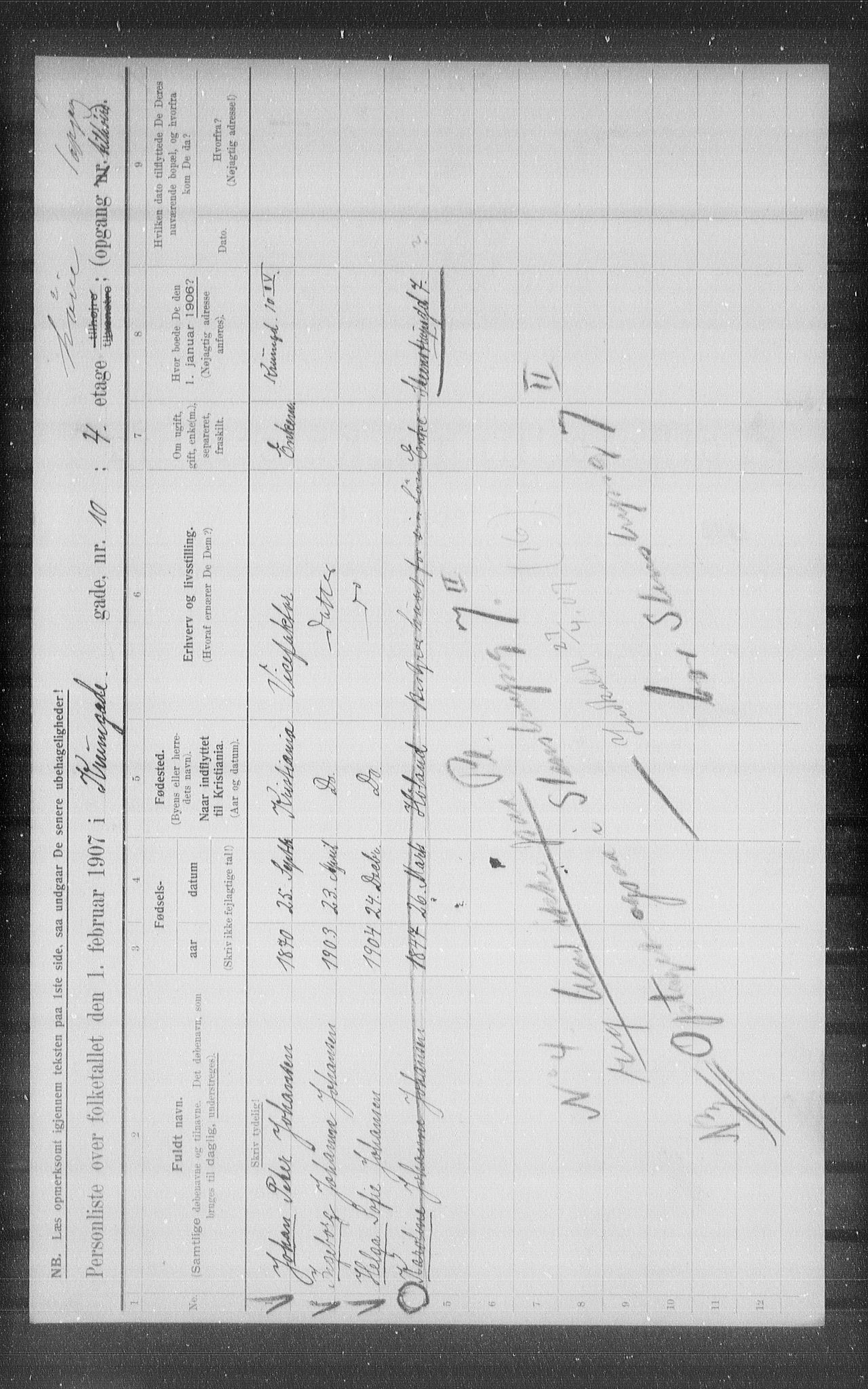 OBA, Municipal Census 1907 for Kristiania, 1907, p. 28046