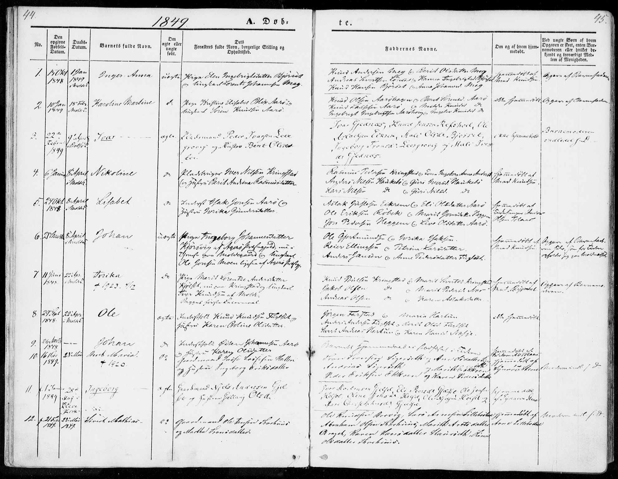 Ministerialprotokoller, klokkerbøker og fødselsregistre - Møre og Romsdal, SAT/A-1454/555/L0653: Parish register (official) no. 555A04, 1843-1869, p. 44-45