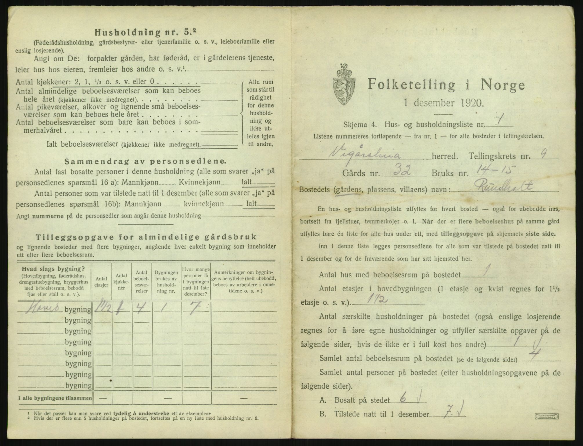 SAK, 1920 census for Vegårshei, 1920, p. 450