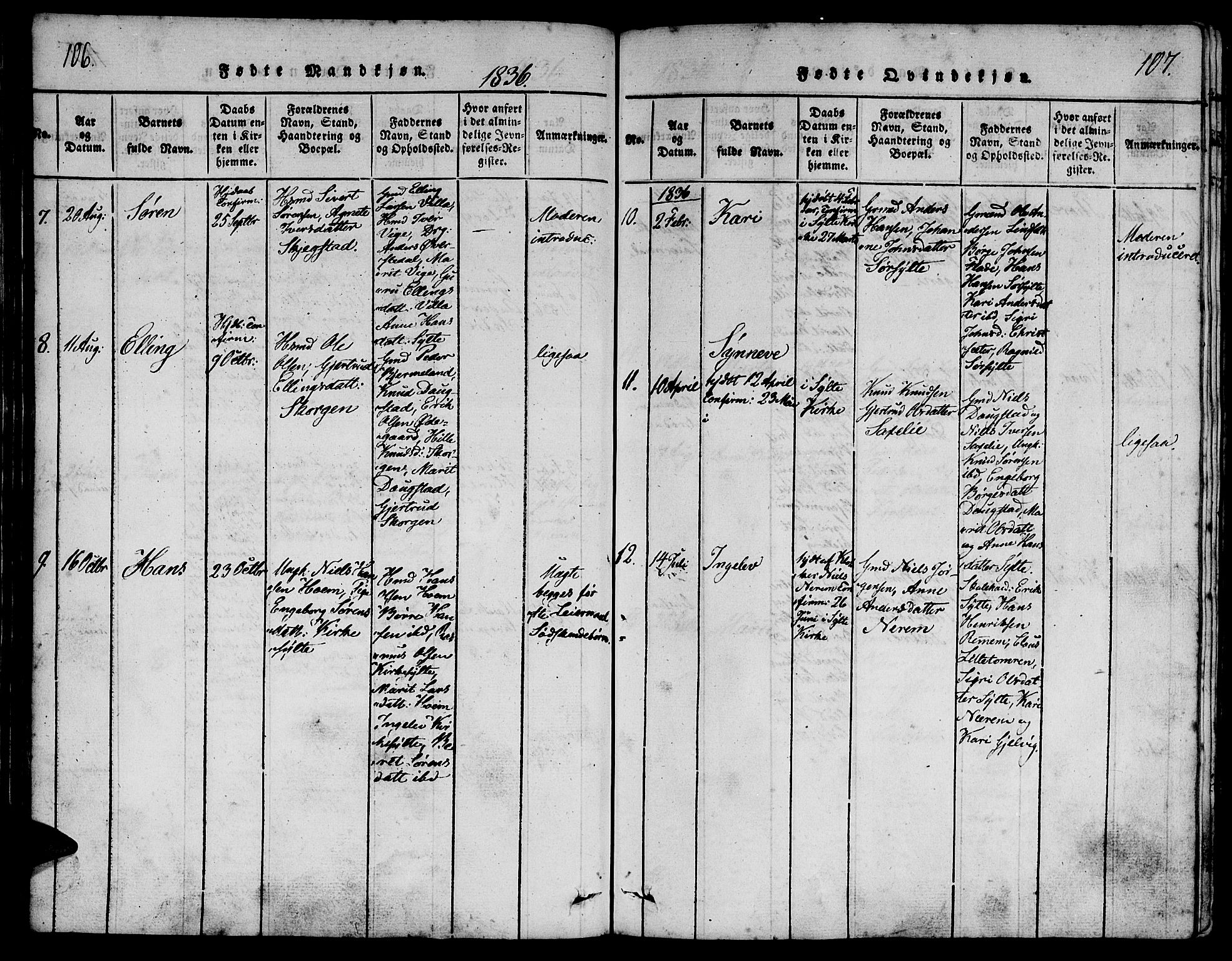 Ministerialprotokoller, klokkerbøker og fødselsregistre - Møre og Romsdal, SAT/A-1454/541/L0544: Parish register (official) no. 541A01, 1818-1847, p. 106-107