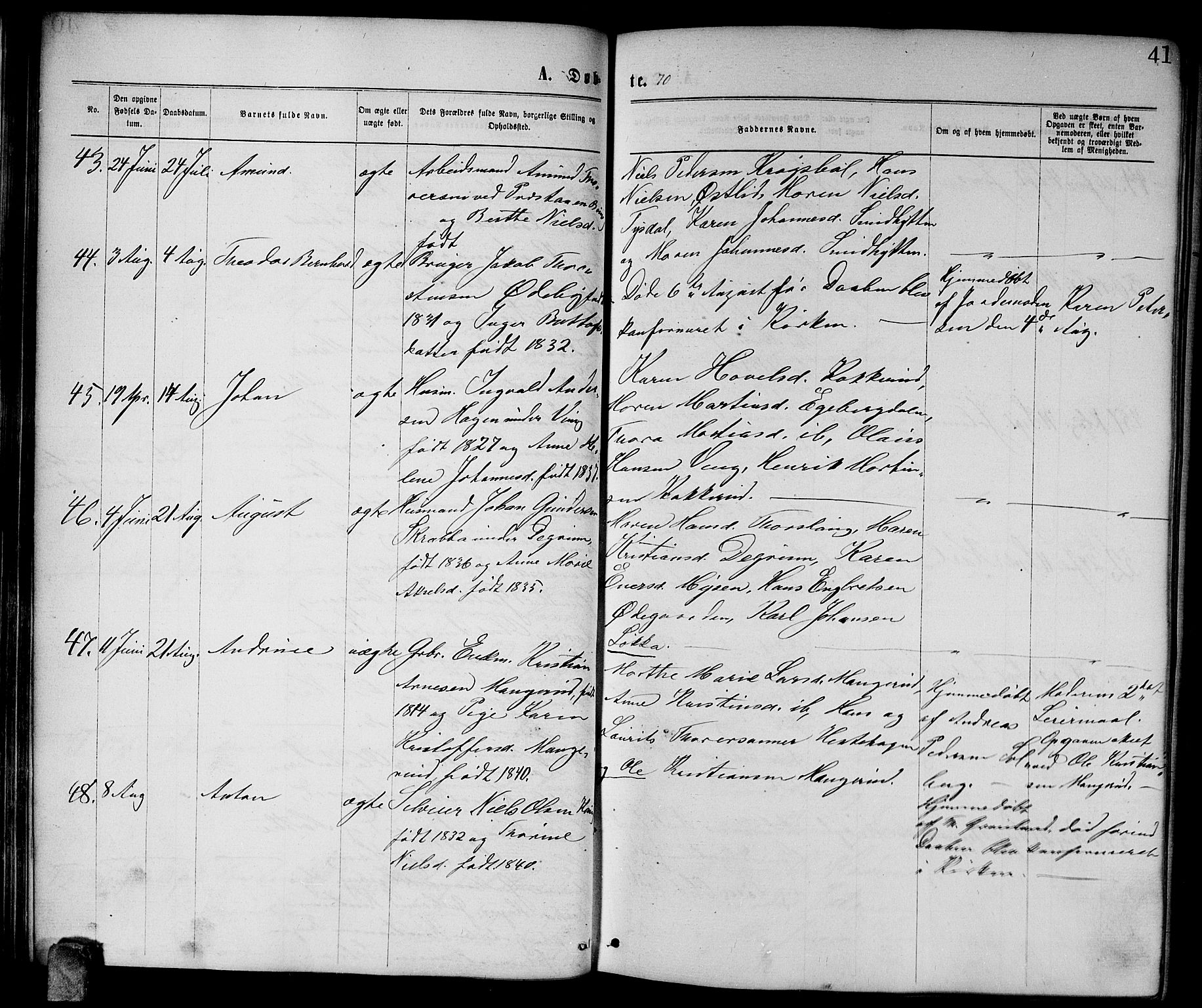 Enebakk prestekontor Kirkebøker, AV/SAO-A-10171c/G/Ga/L0005: Parish register (copy) no. I 5, 1867-1888, p. 41