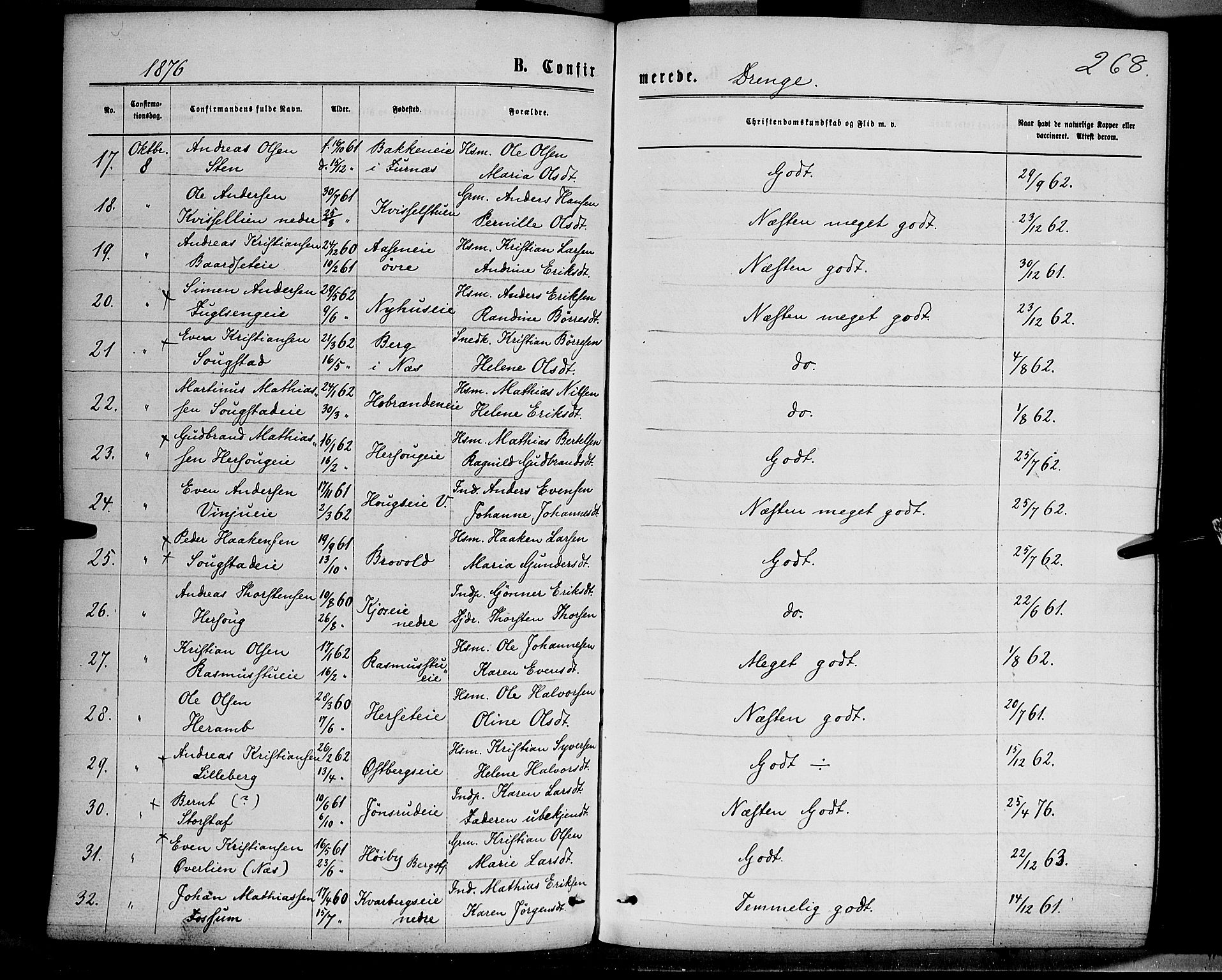 Ringsaker prestekontor, SAH/PREST-014/K/Ka/L0011: Parish register (official) no. 11, 1870-1878, p. 268