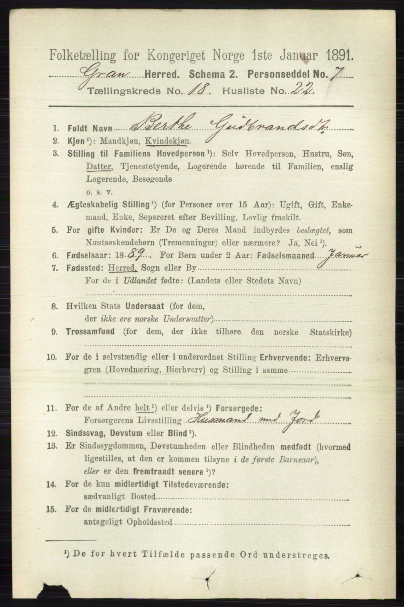 RA, 1891 census for 0534 Gran, 1891, p. 9651