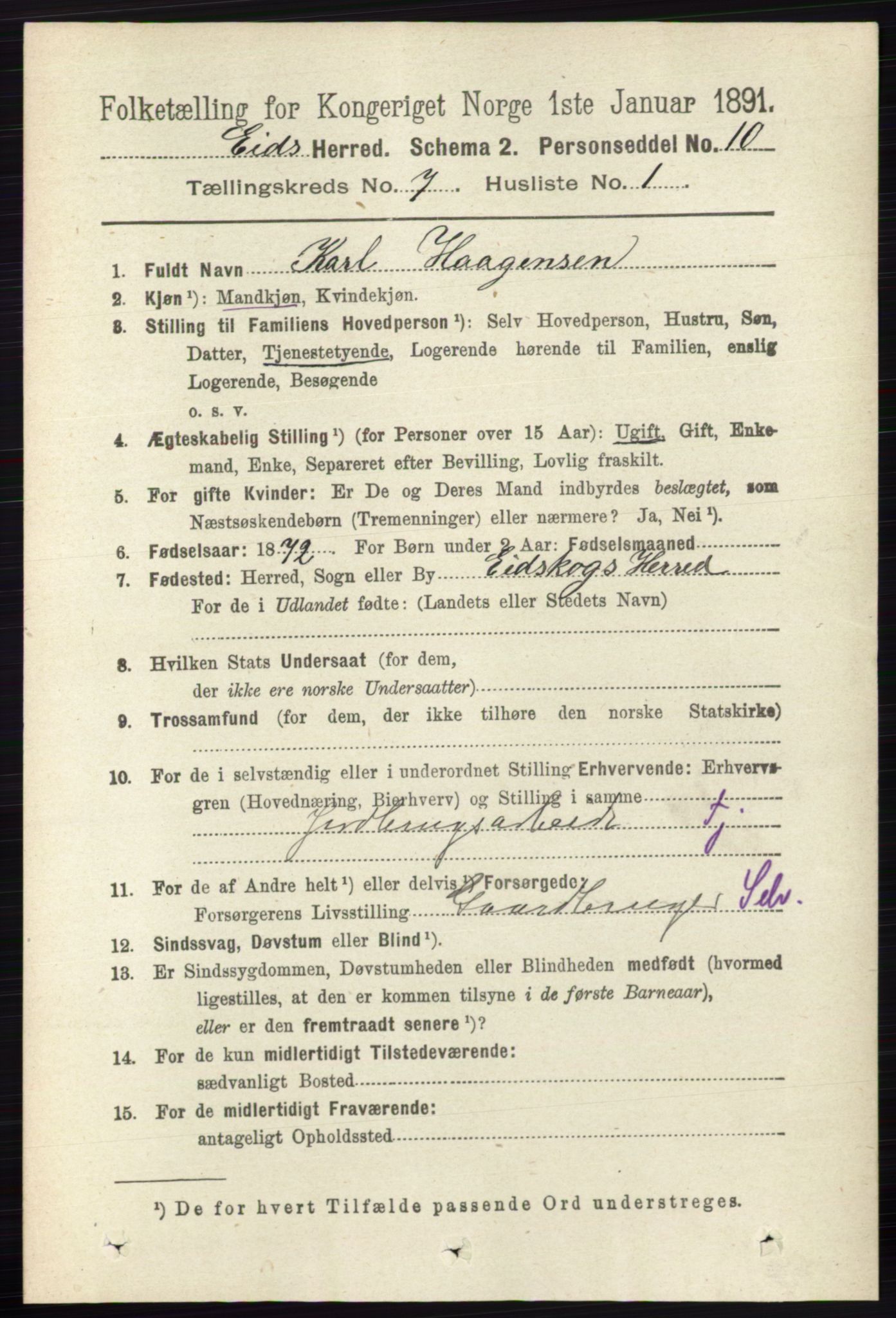 RA, 1891 census for 0420 Eidskog, 1891, p. 3685