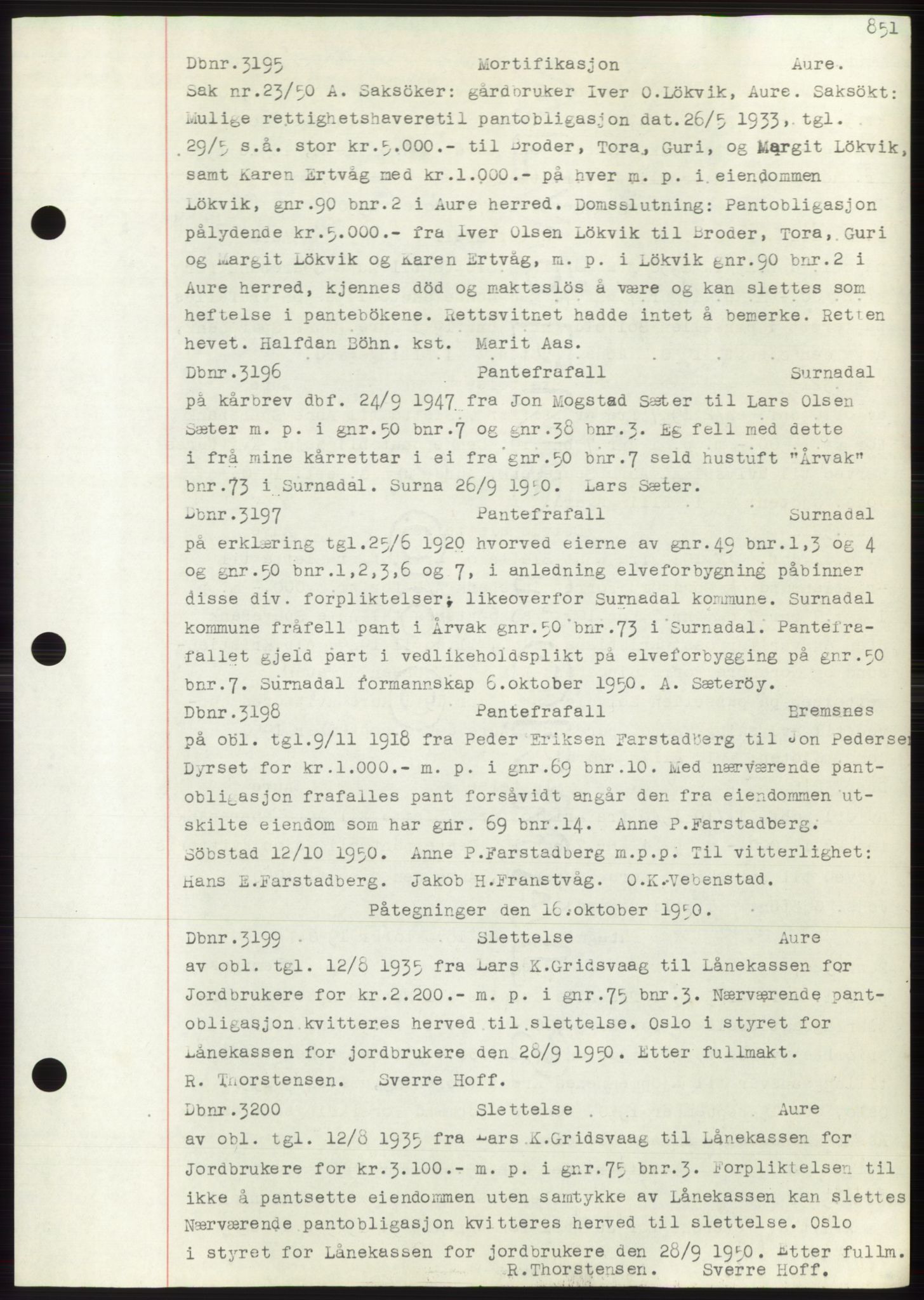 Nordmøre sorenskriveri, SAT/A-4132/1/2/2Ca: Mortgage book no. C82b, 1946-1951, Diary no: : 3195/1950