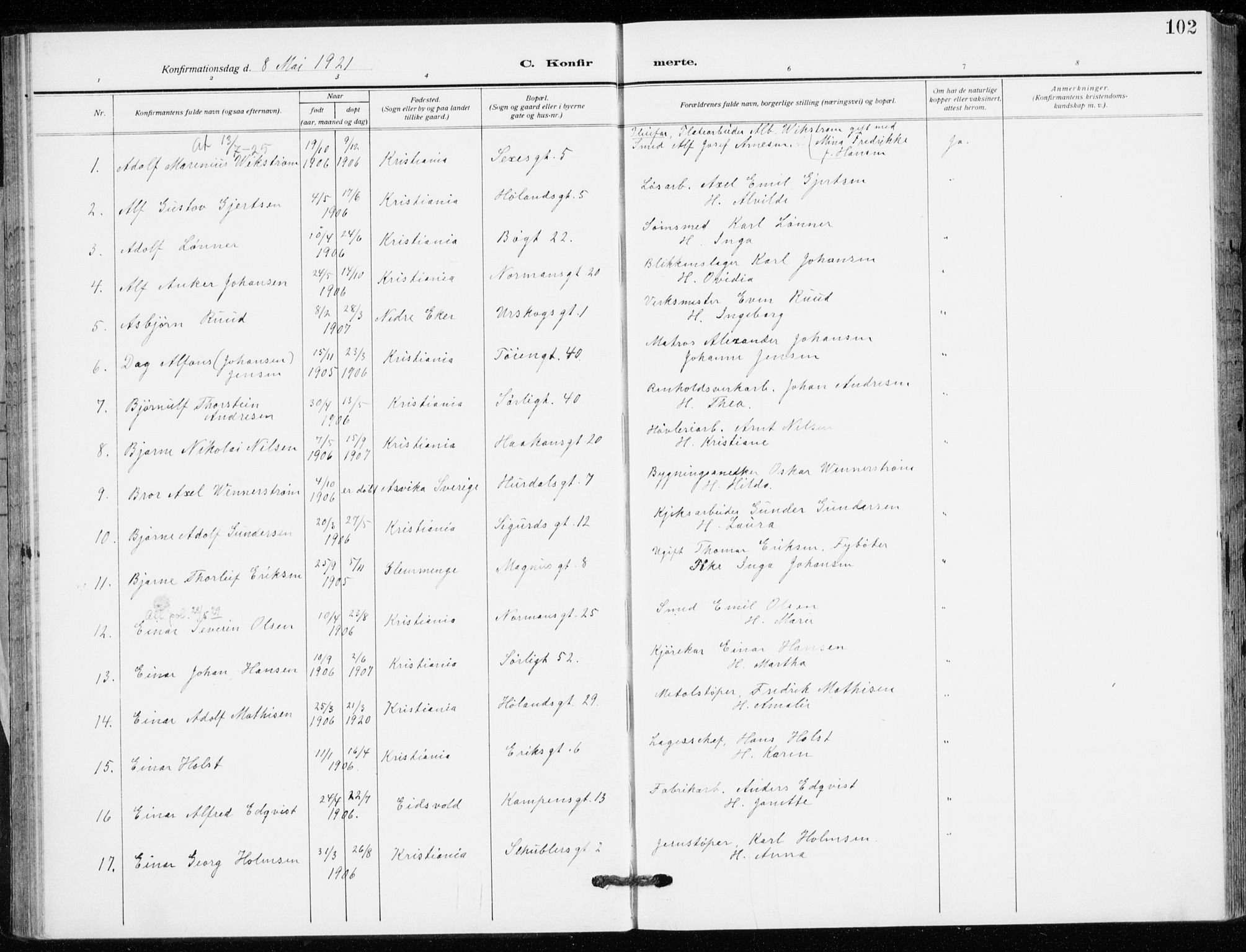 Kampen prestekontor Kirkebøker, AV/SAO-A-10853/F/Fa/L0013: Parish register (official) no. I 13, 1917-1922, p. 102