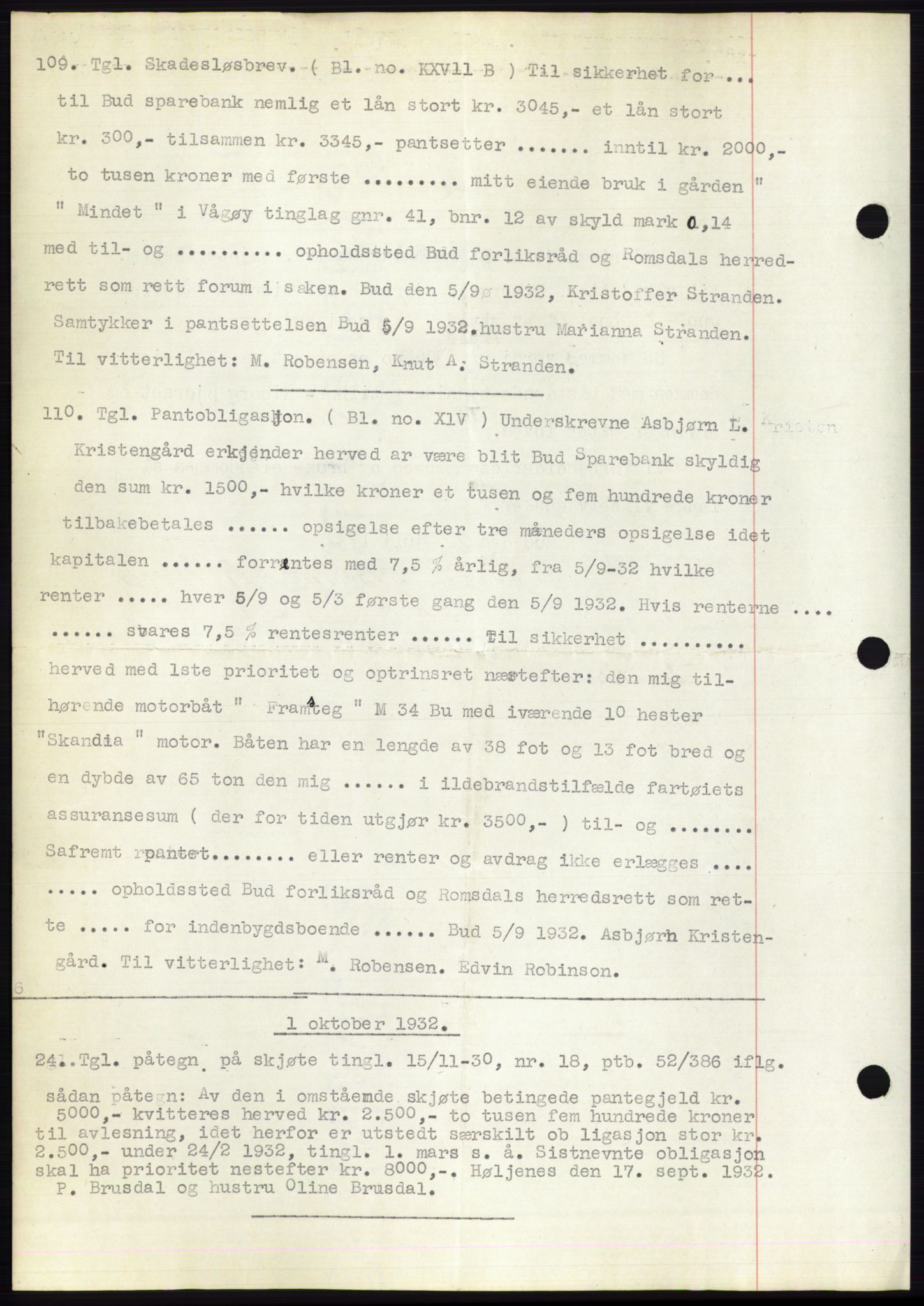 Romsdal sorenskriveri, AV/SAT-A-4149/1/2/2C/L0062: Mortgage book no. 56, 1932-1933, Deed date: 15.09.1932