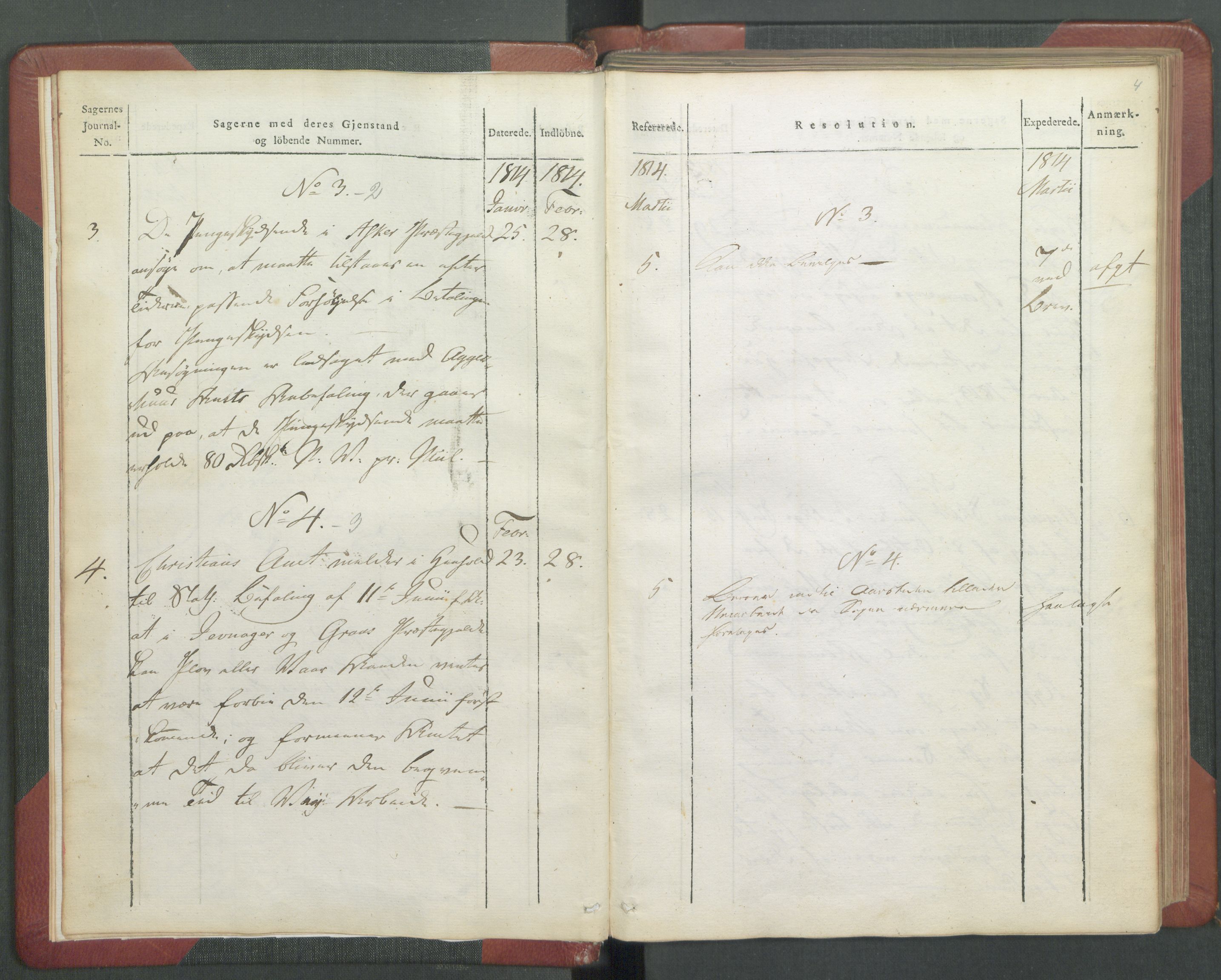 Departementene i 1814, AV/RA-S-3899/Fb/L0029: Journal A 1-900 (ekstraktprotokoll), 1814, p. 4