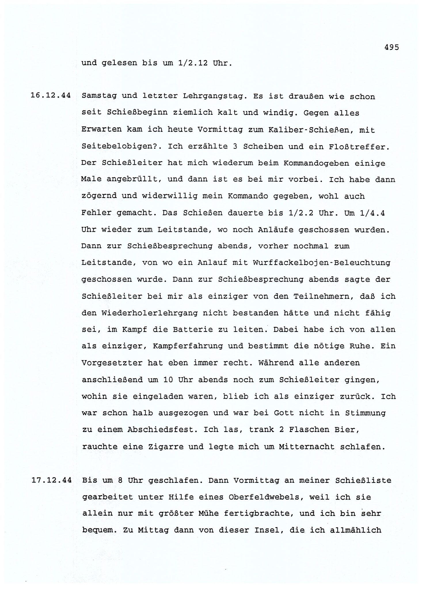 Dagbokopptegnelser av en tysk marineoffiser stasjonert i Norge , FMFB/A-1160/F/L0001: Dagbokopptegnelser av en tysk marineoffiser stasjonert i Norge, 1941-1944, p. 495