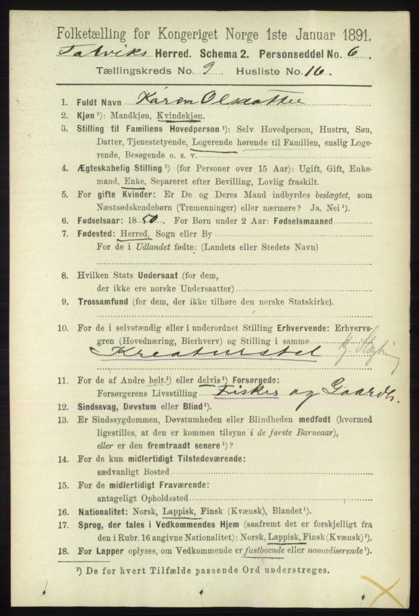 RA, 1891 census for 2013 Talvik, 1891, p. 2254