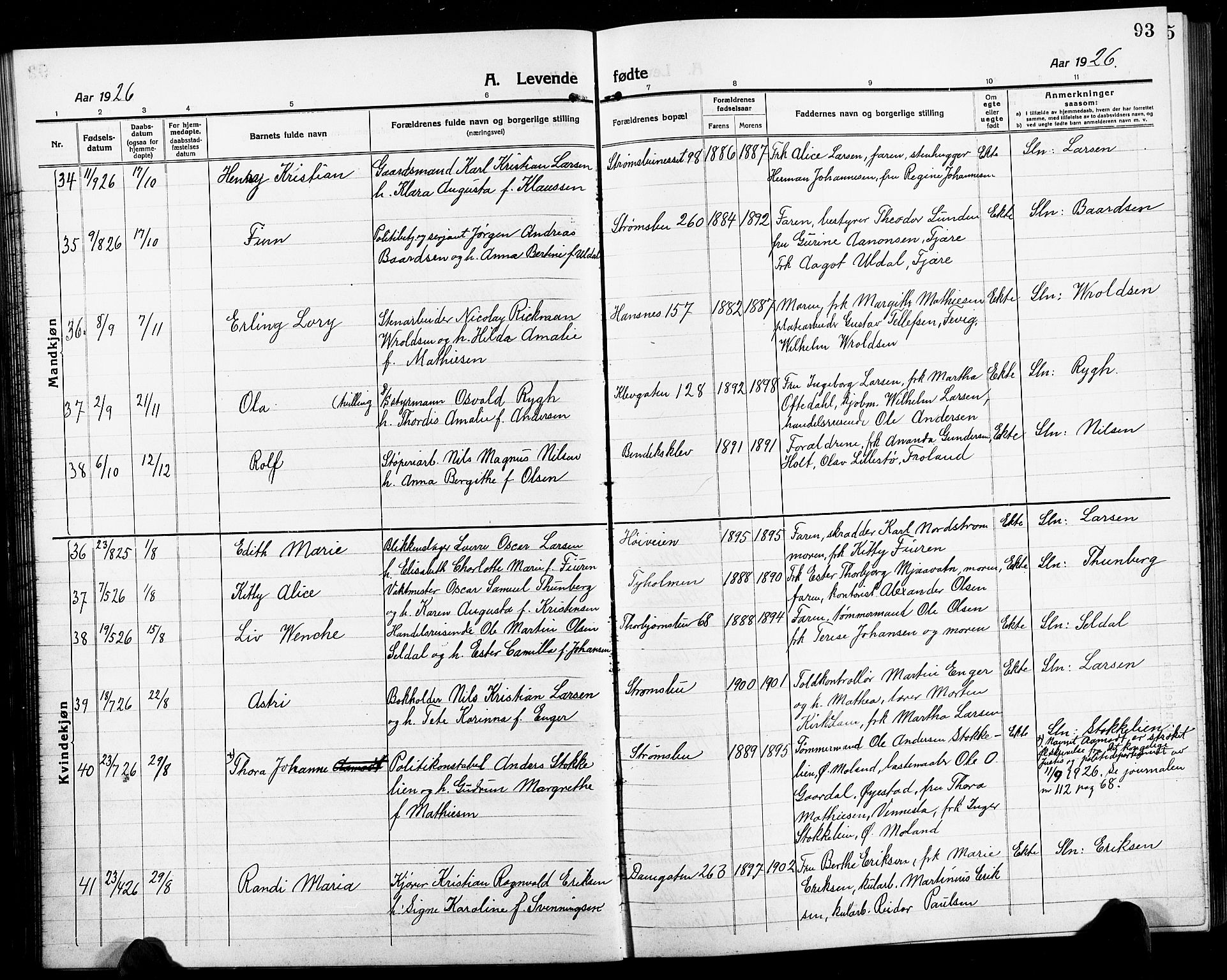 Arendal sokneprestkontor, Trefoldighet, AV/SAK-1111-0040/F/Fb/L0007: Parish register (copy) no. B 7, 1916-1927, p. 93