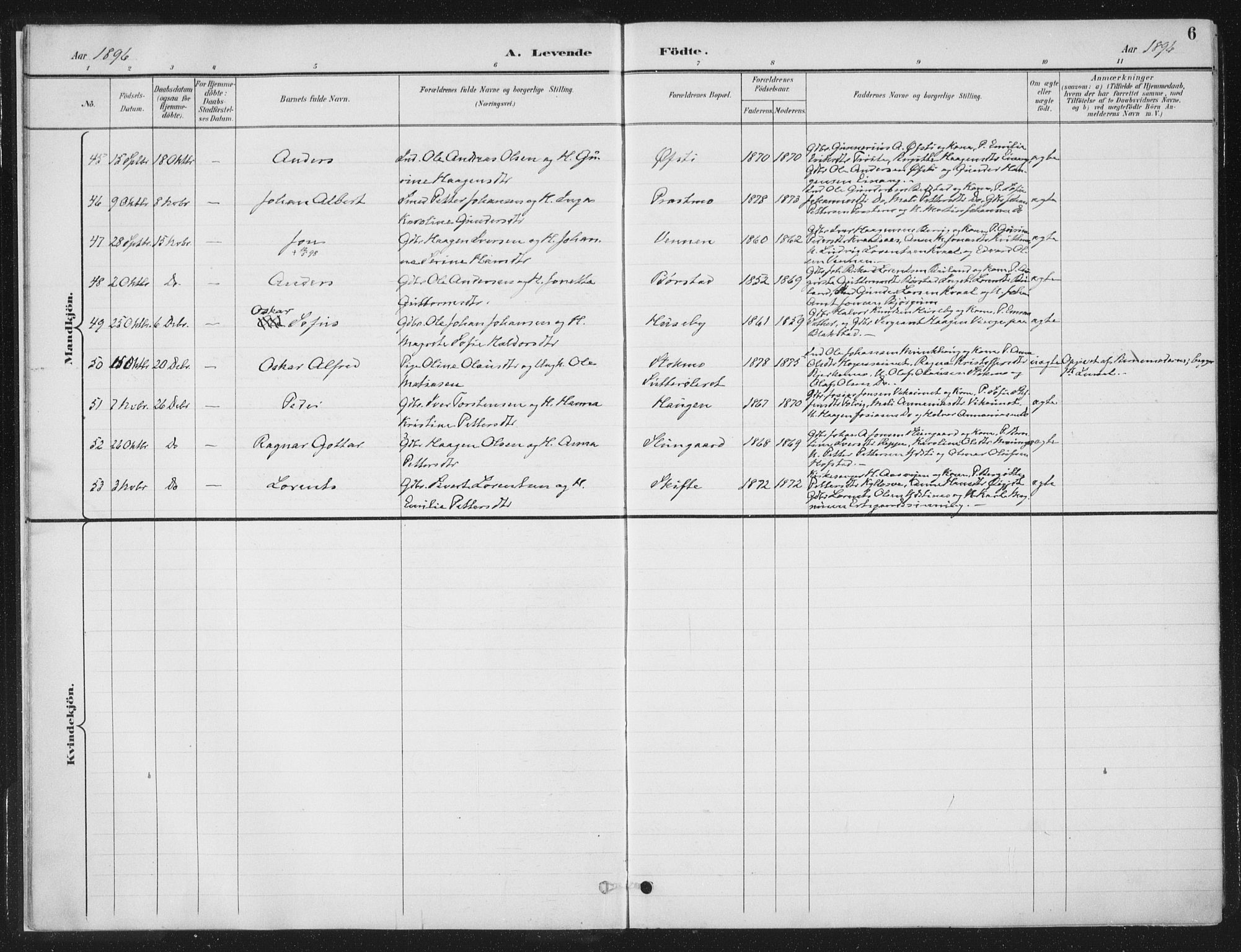 Ministerialprotokoller, klokkerbøker og fødselsregistre - Nord-Trøndelag, SAT/A-1458/709/L0082: Parish register (official) no. 709A22, 1896-1916, p. 6