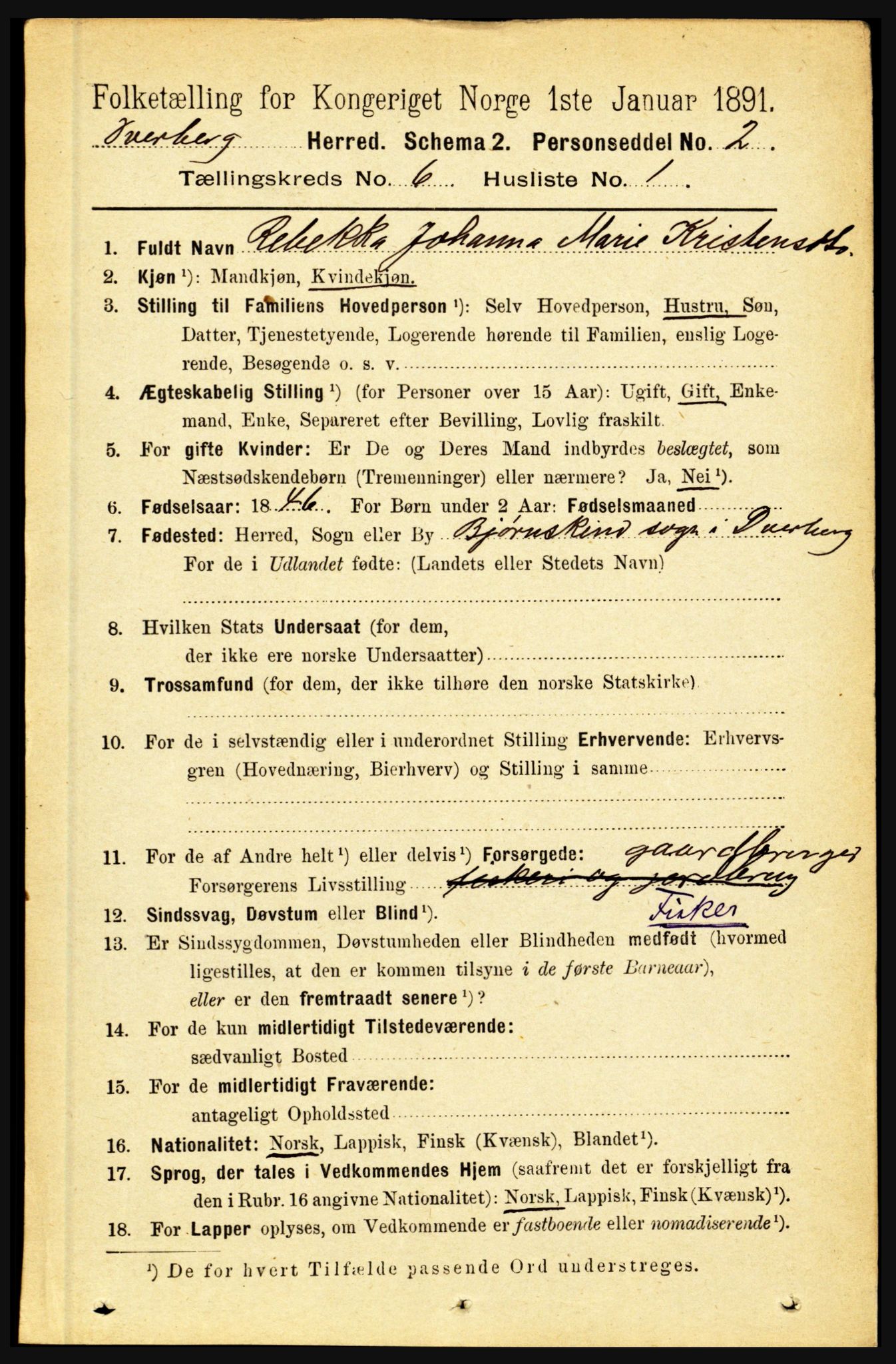 RA, 1891 census for 1872 Dverberg, 1891, p. 2107