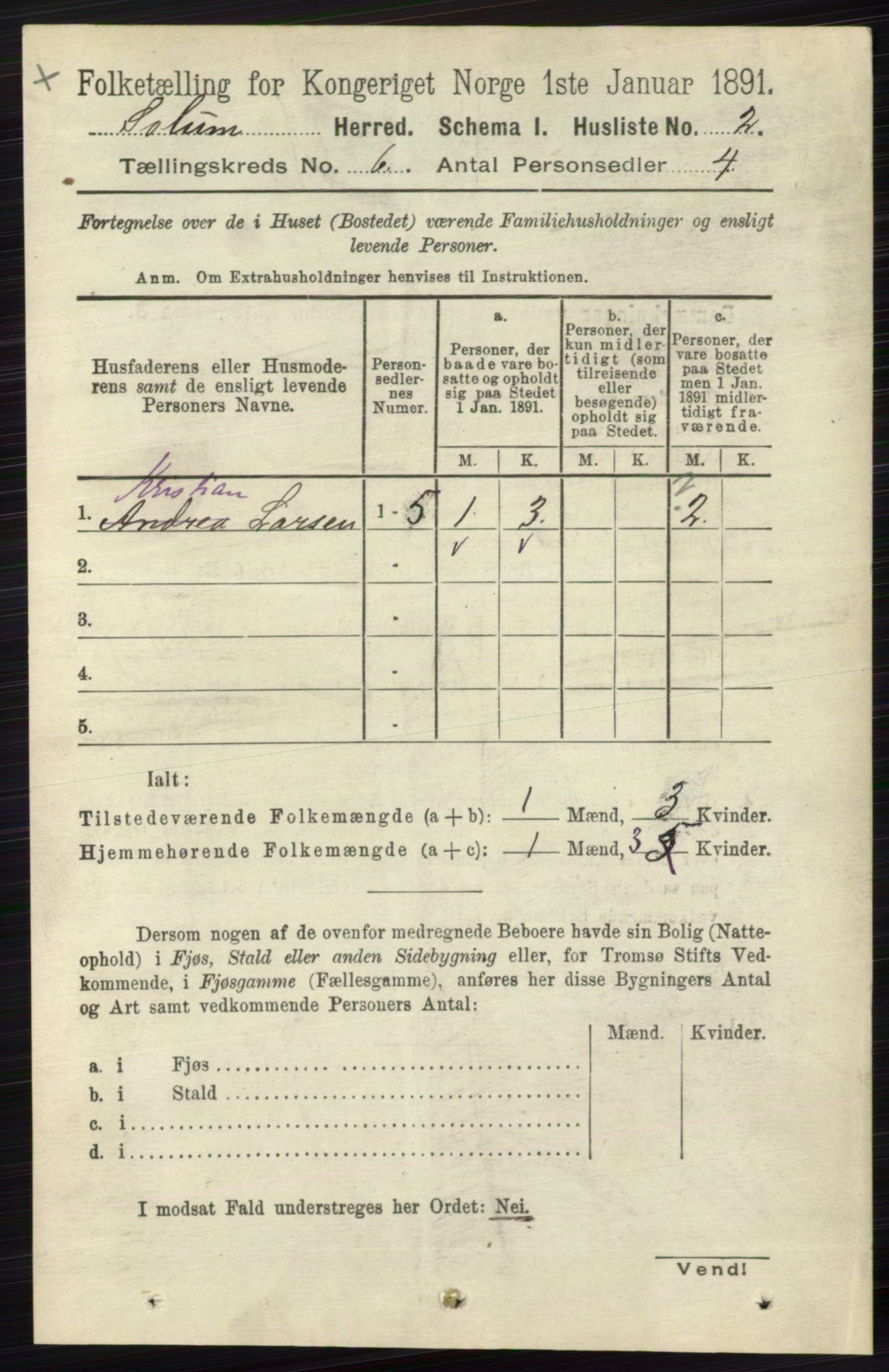 RA, 1891 census for 0818 Solum, 1891, p. 1067