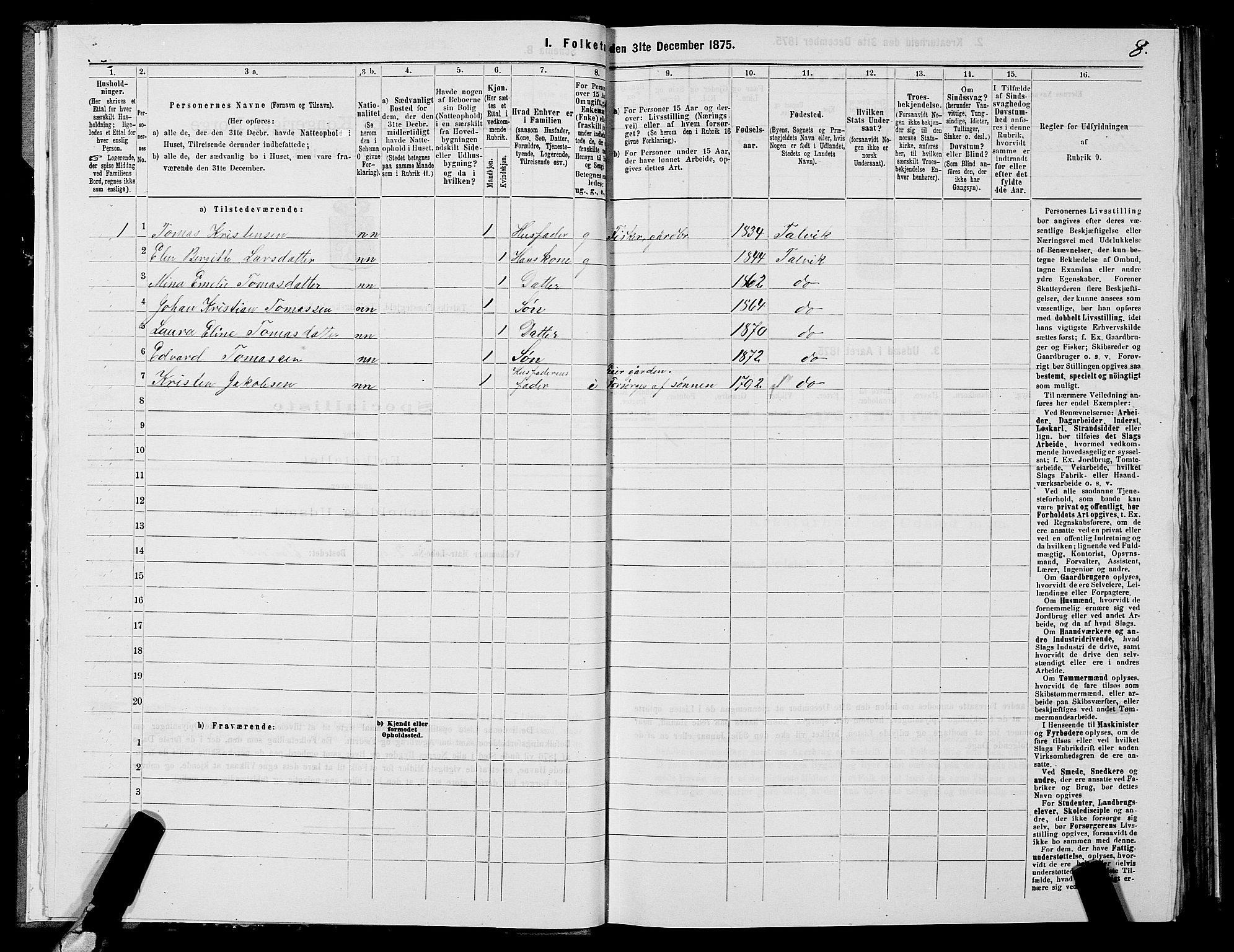 SATØ, 1875 census for 2013P Talvik, 1875, p. 1008